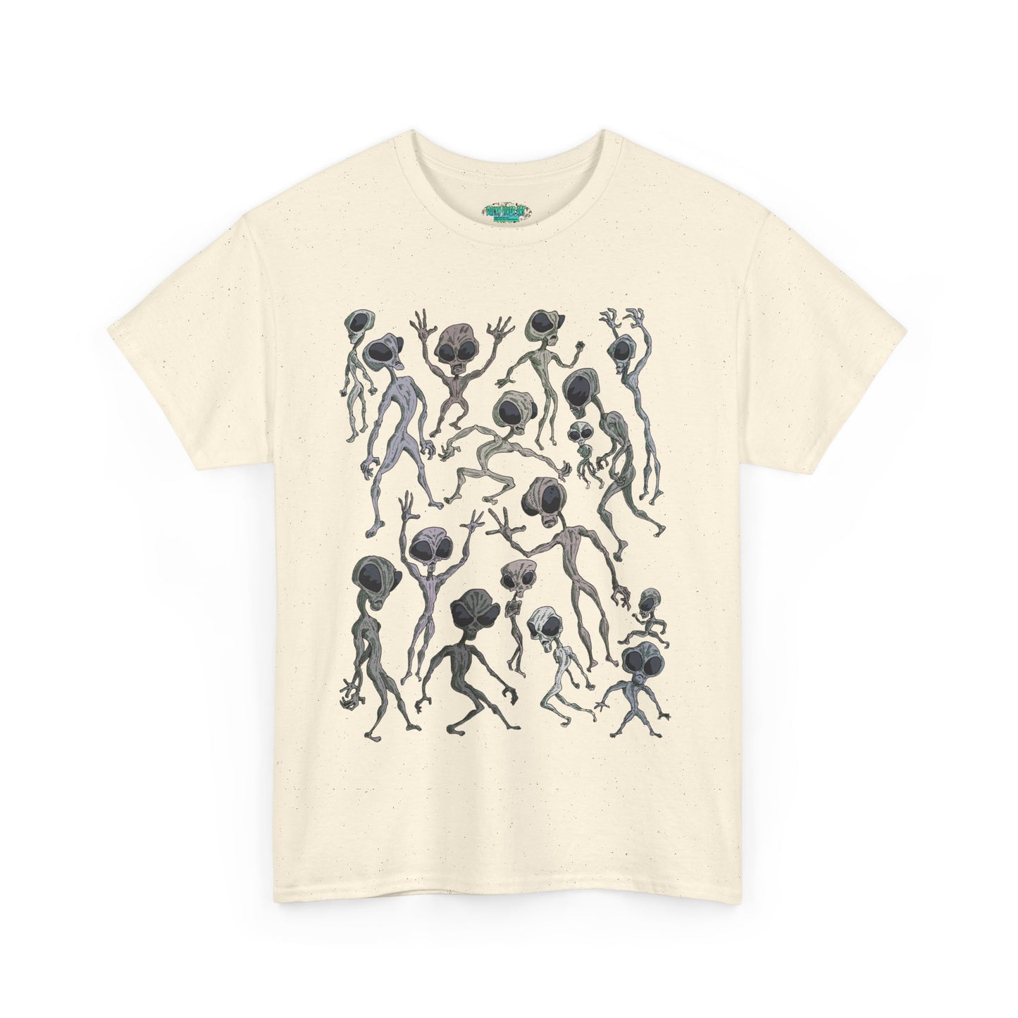 Funky Alien Dance Party Tee, Unisex Heavy Cotton Shirt, Fun Graphic Tee, Casual Wear for Parties, Unique Gift for Alien Lovers