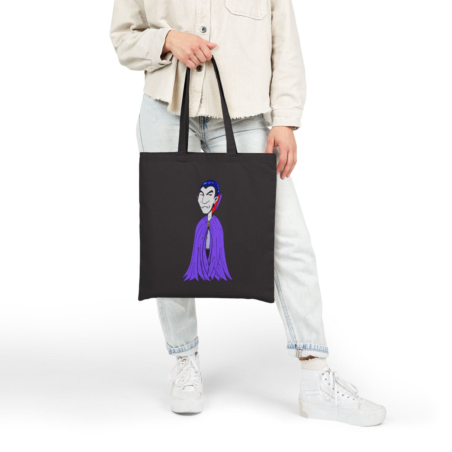 Silly Vampire Cartoon Cotton Tote Bag — Cute Gothic Halloween Canvas Tote
