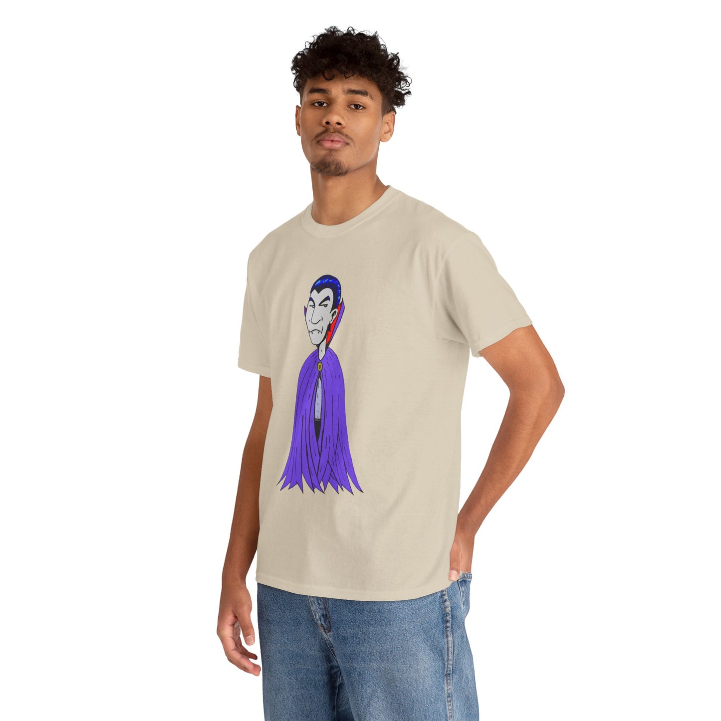 Vampire Cartoon Tee - Cute Purple Cloak Dracula Graphic T-Shirt