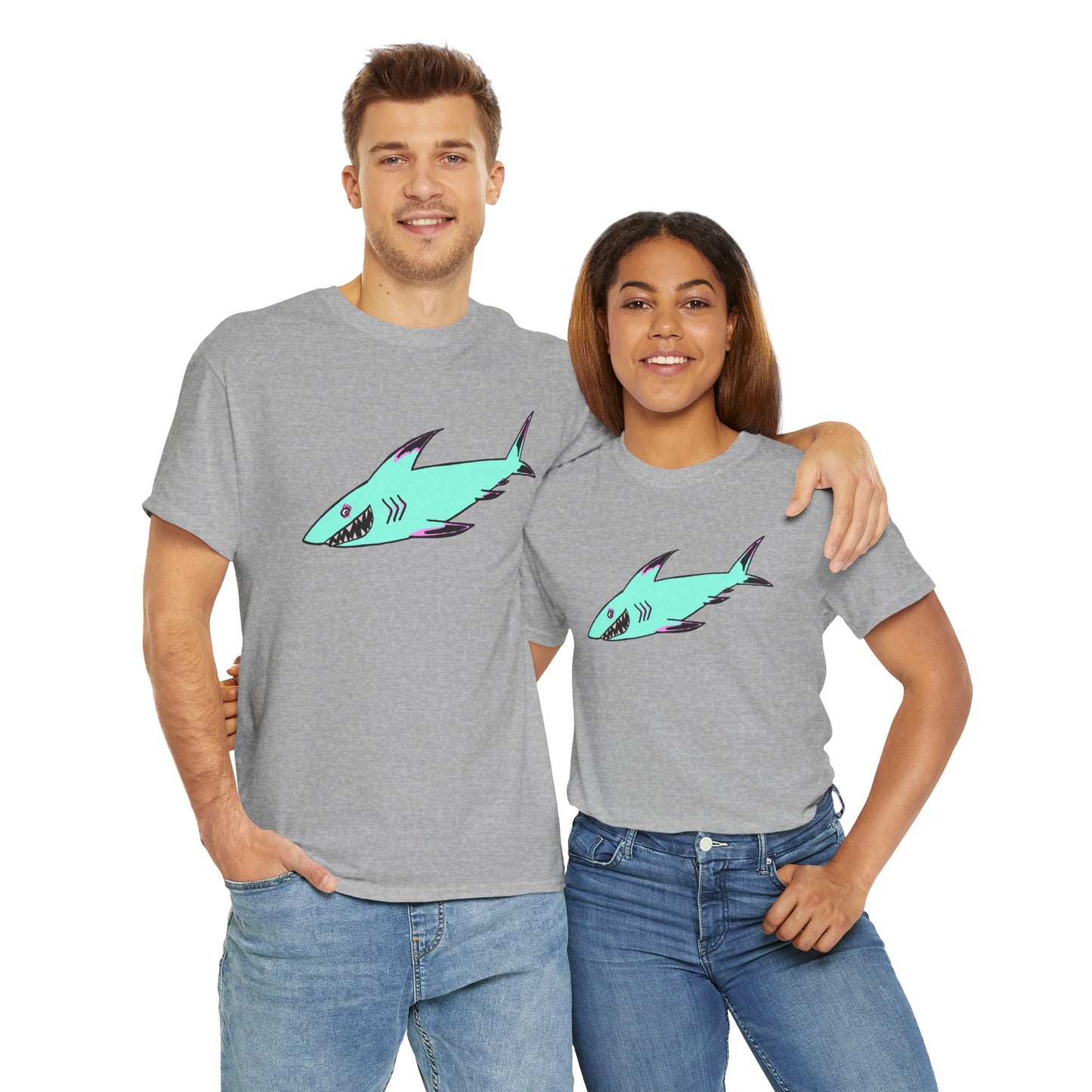 Cool Shark Graphic Unisex Heavy Cotton Tee, Ocean Lover Shirt, Beachwear, Casual Everyday Tee, Gift for Sharks Fans