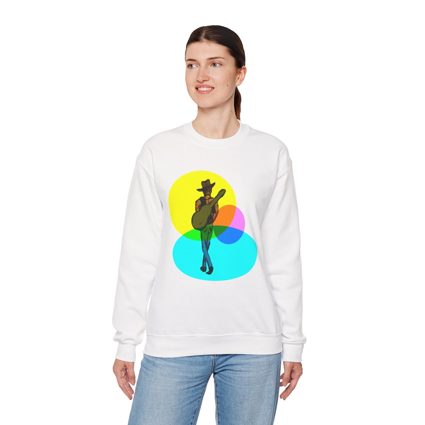 Cowboy Guitarist Graphic Sweatshirt — Retro Color Spot Music Pullover