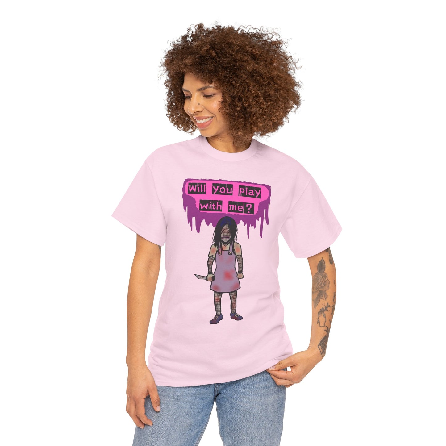 Chilling Evil Doll Horror Tee, Horror T-Shirt, Grey Tee, Unique Graphic Tee, Unisex Tee, Playful Scary Top, Halloween Shirt