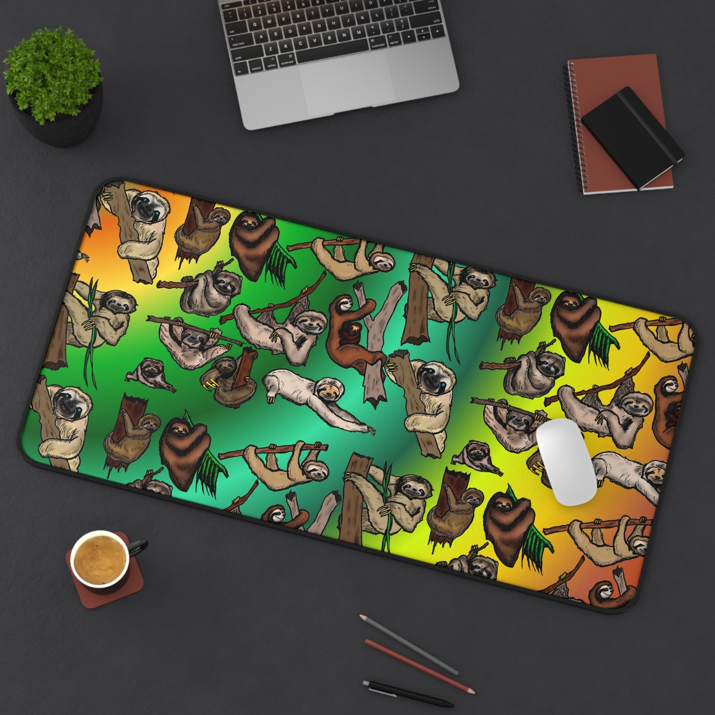 Sloth Pattern Desk Mat — Colorful Relaxing Sloth Office Mouse Pad