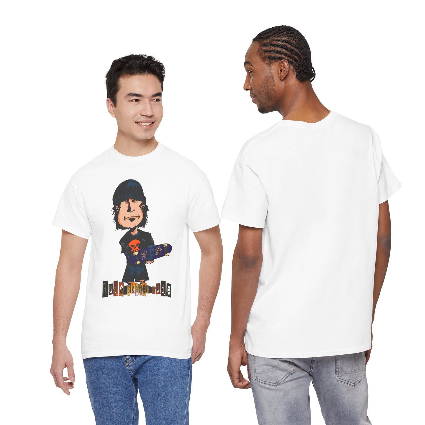 Rude Skater Dude Cartoon Skate Punk T-Shirt — Skateboarding Tee with Skull Design