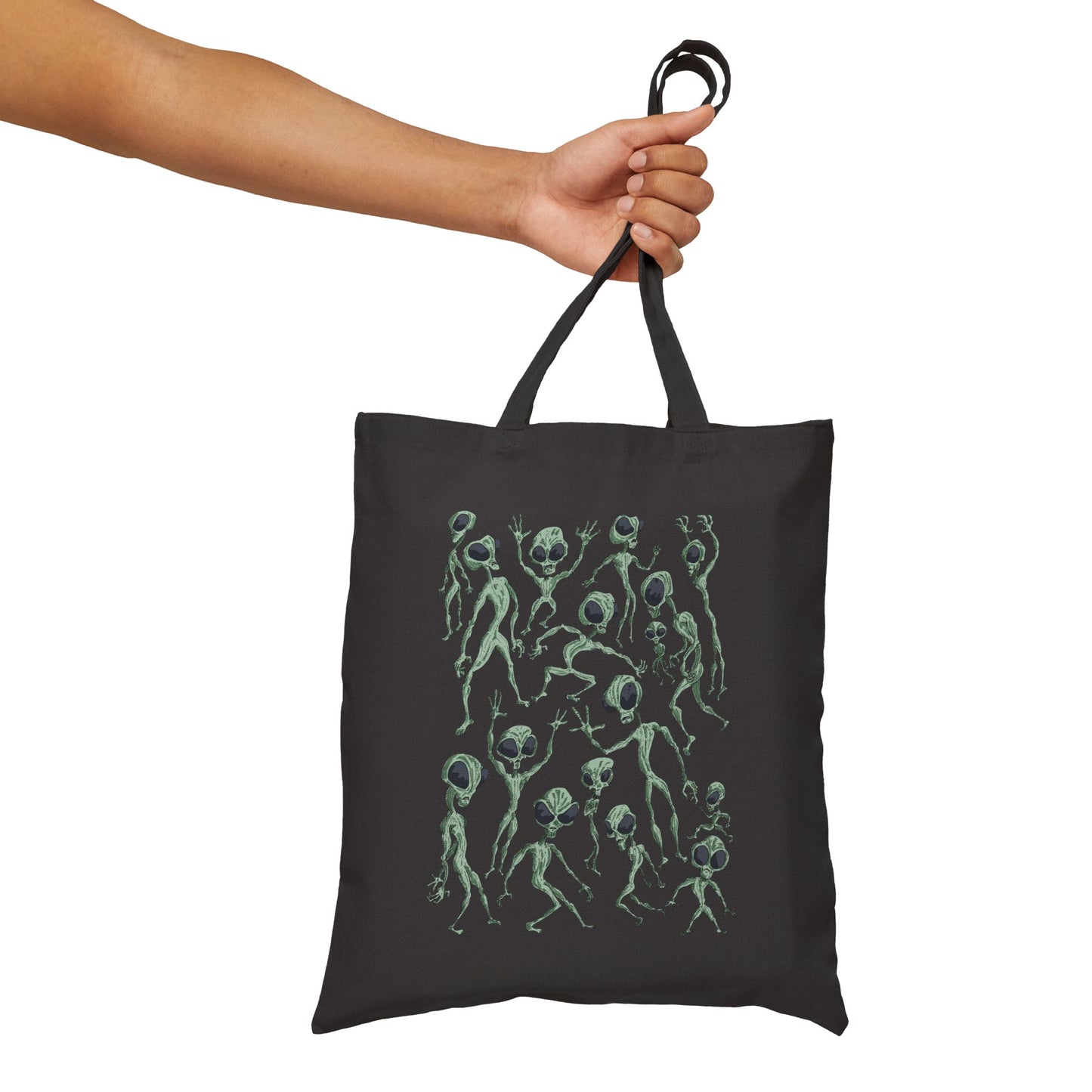 Alien Dance Party Tote — Dancing Green Thistle Pattern Cotton Canvas Tote Bag