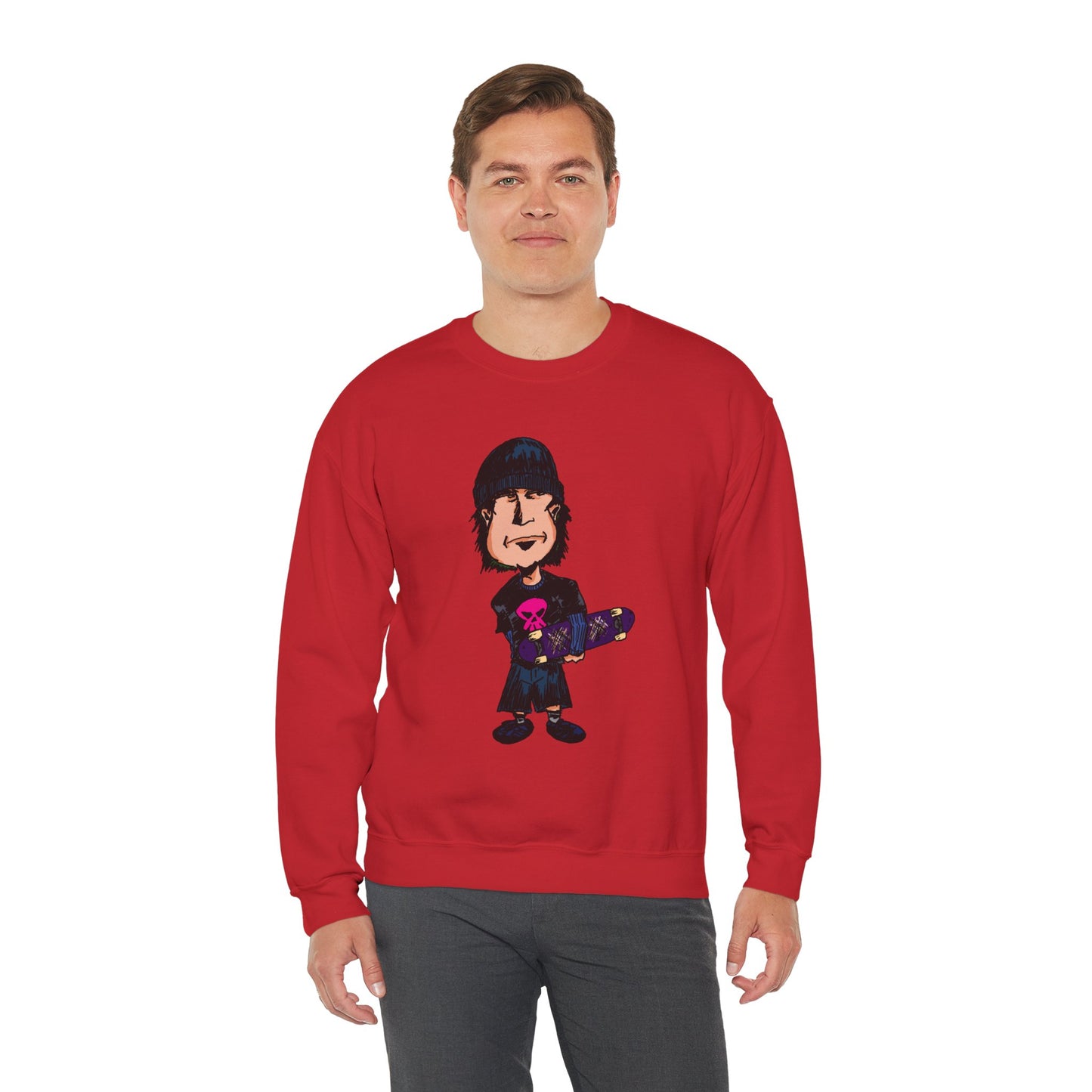 Rude Skater Dude - Skate Punk - Cartoon Skater Crewneck Sweatshirt – Cute Skateboarder Graphic Pullover