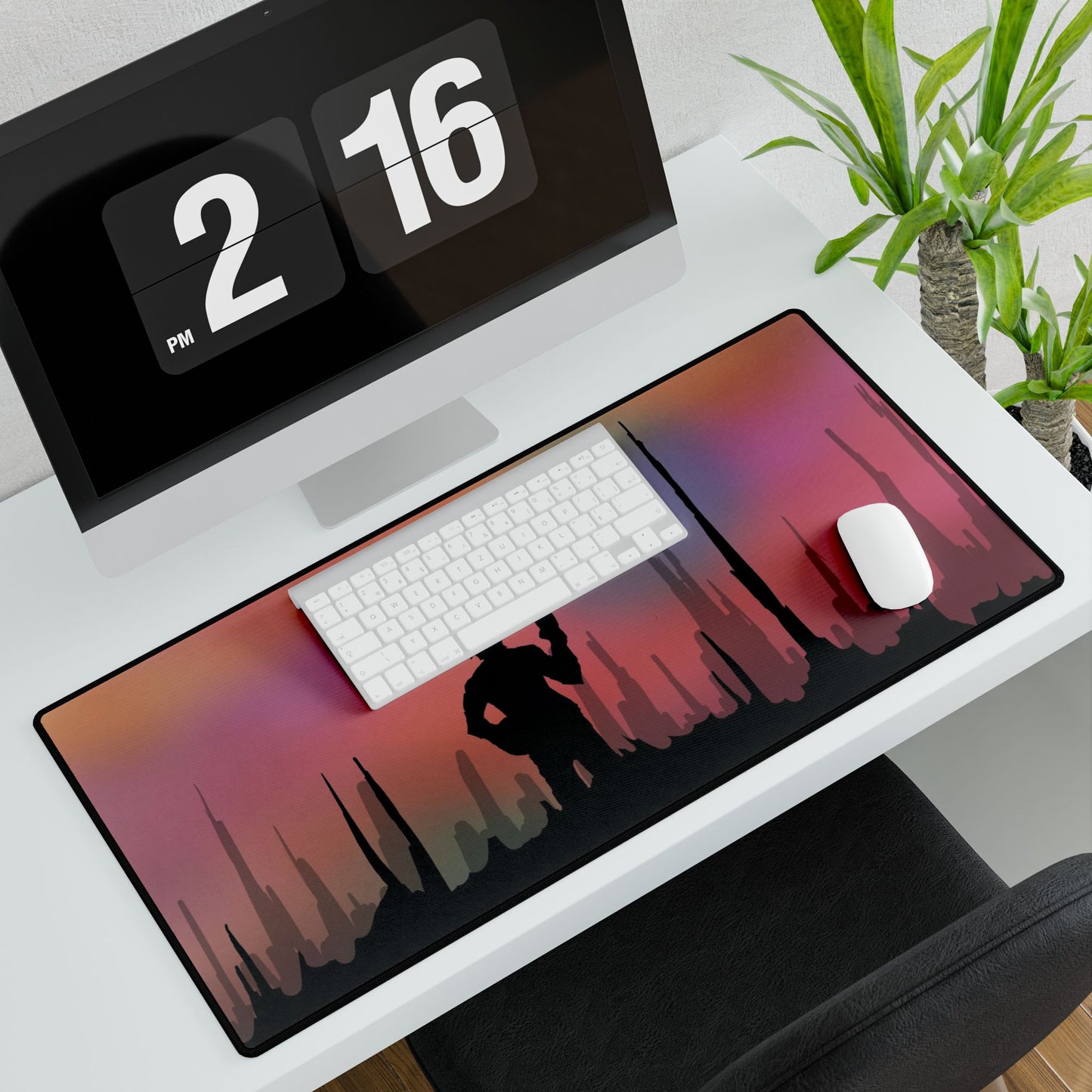 Galactic Silhouette Desk Mat and Car Playing Mat — Sci‑Fi Sunset Gaming Mouse Pad