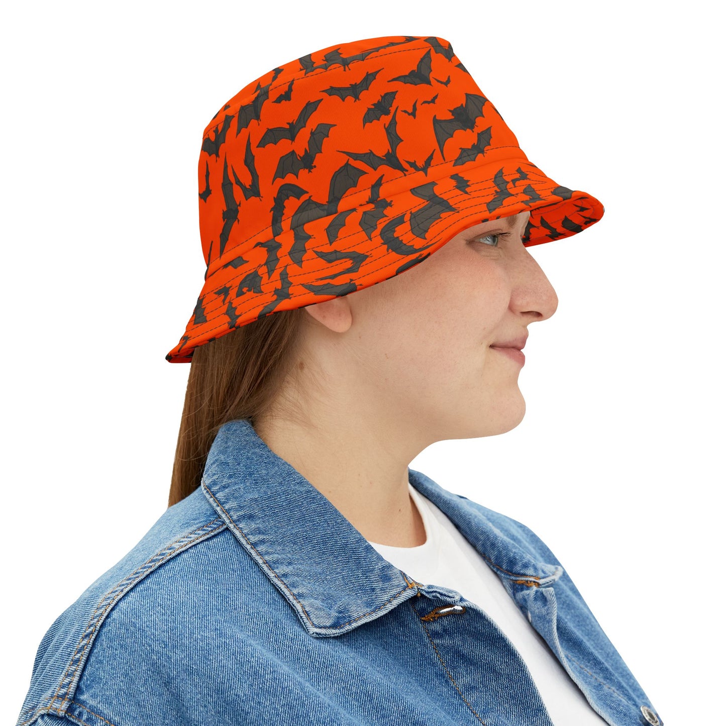 Halloween Bat Print Bucket Hat, Unisex Fashion Accessory, Perfect for Costumes and Fall Outings