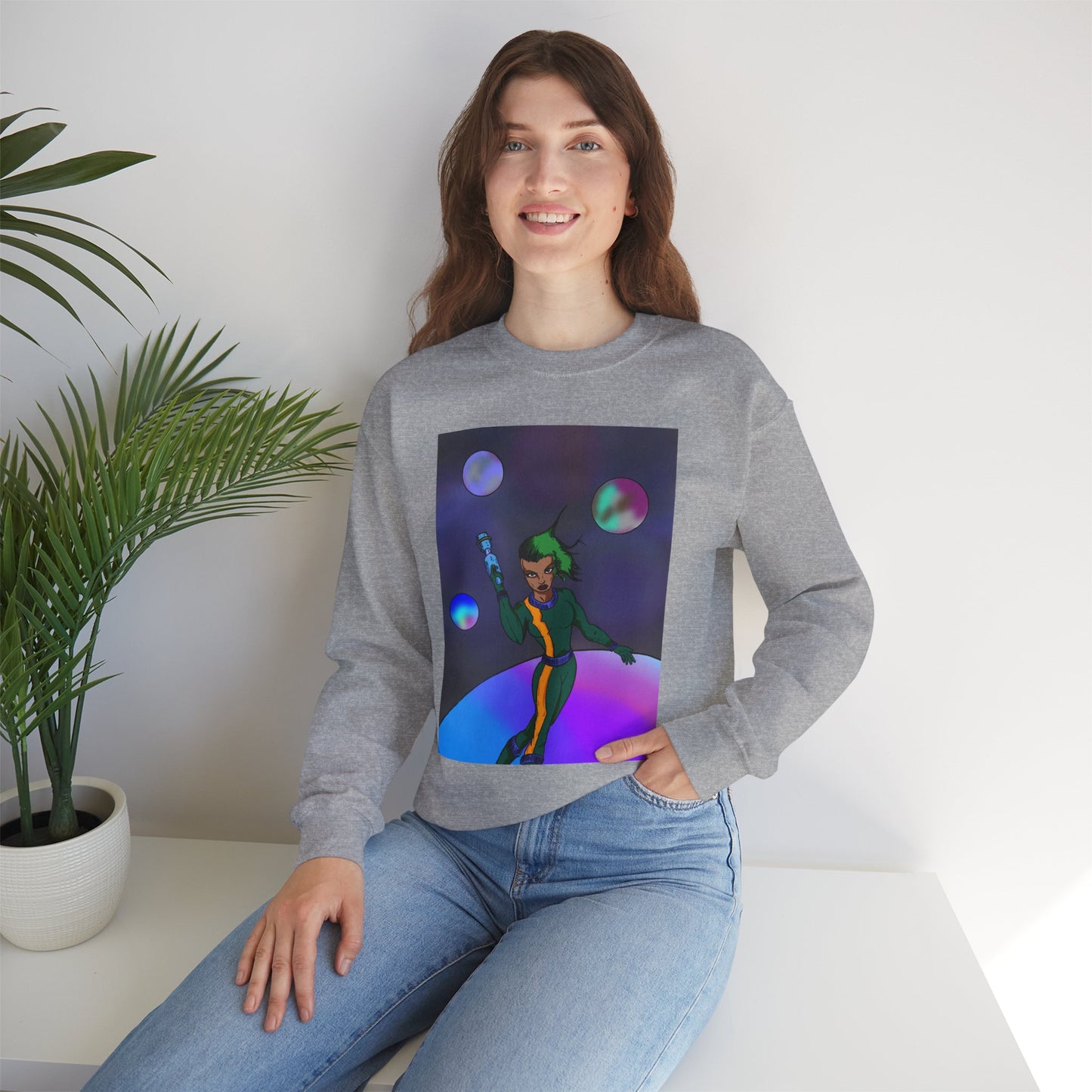Cosmic Character Crewneck Sweatshirt – Fun, Unisex Design for Casual Style