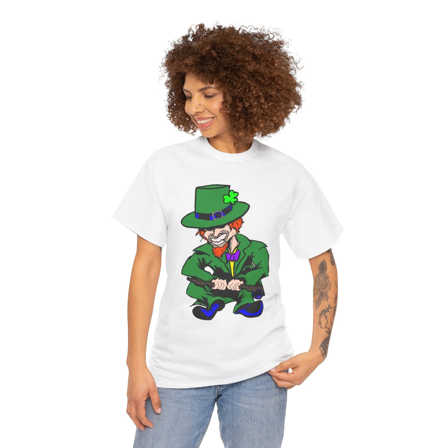 Funny Mischievious Leprechaun Saint Patrick's Day Unisex Heavy Cotton Tee - Leprechaun Design
