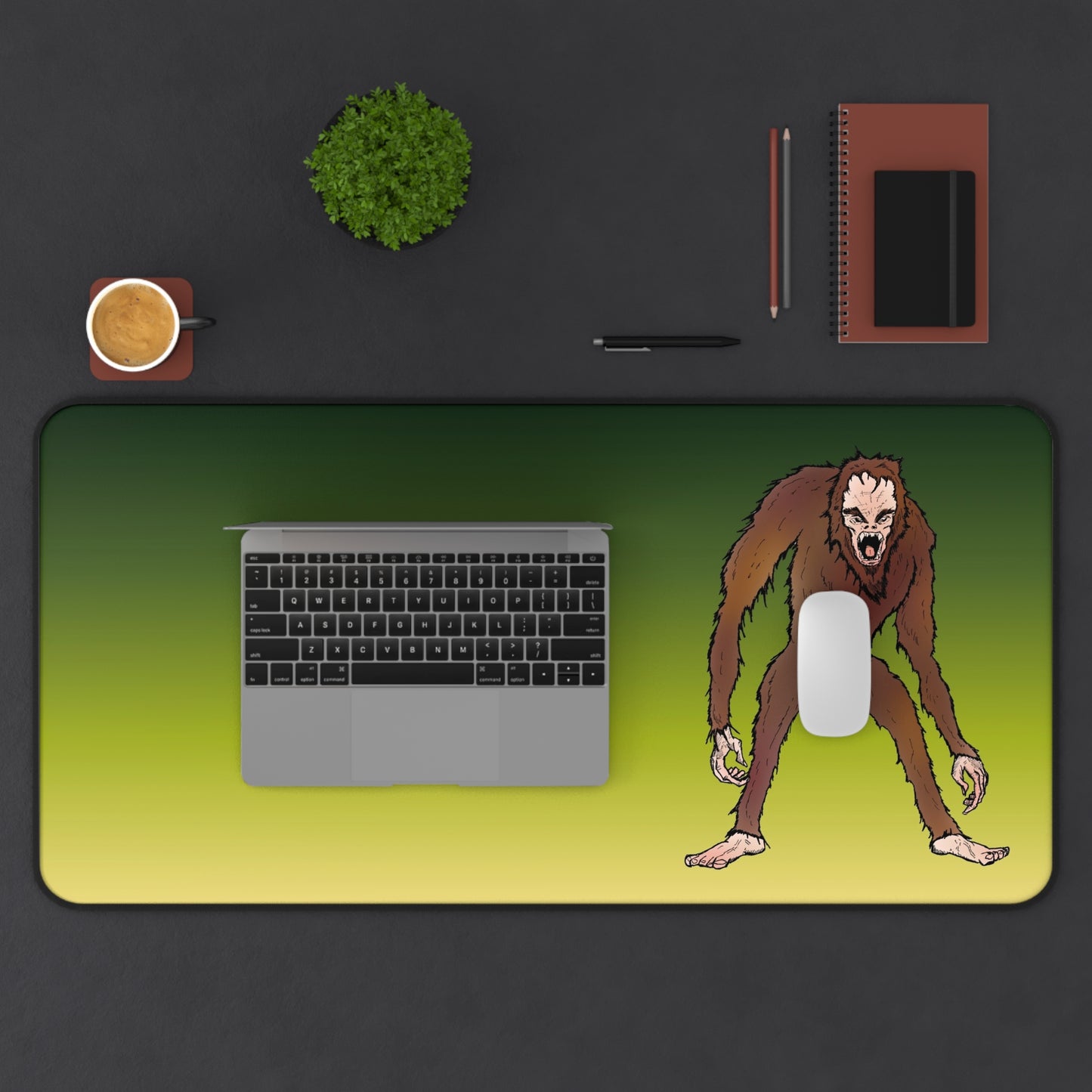 Desk Mat — Bigfoot Encounter Gradient Gaming Desk Pad (Green to Yellow)