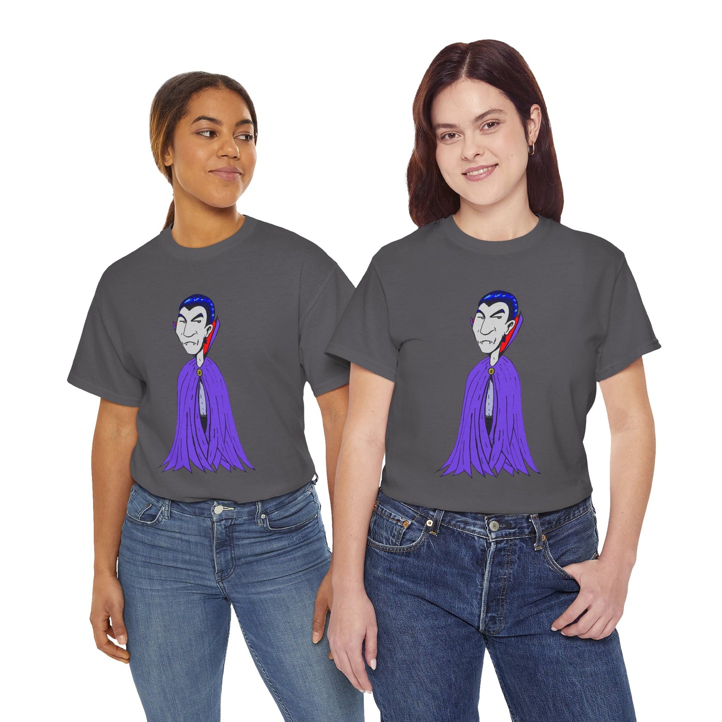 Vampire Cartoon Tee - Cute Purple Cloak Dracula Graphic T-Shirt