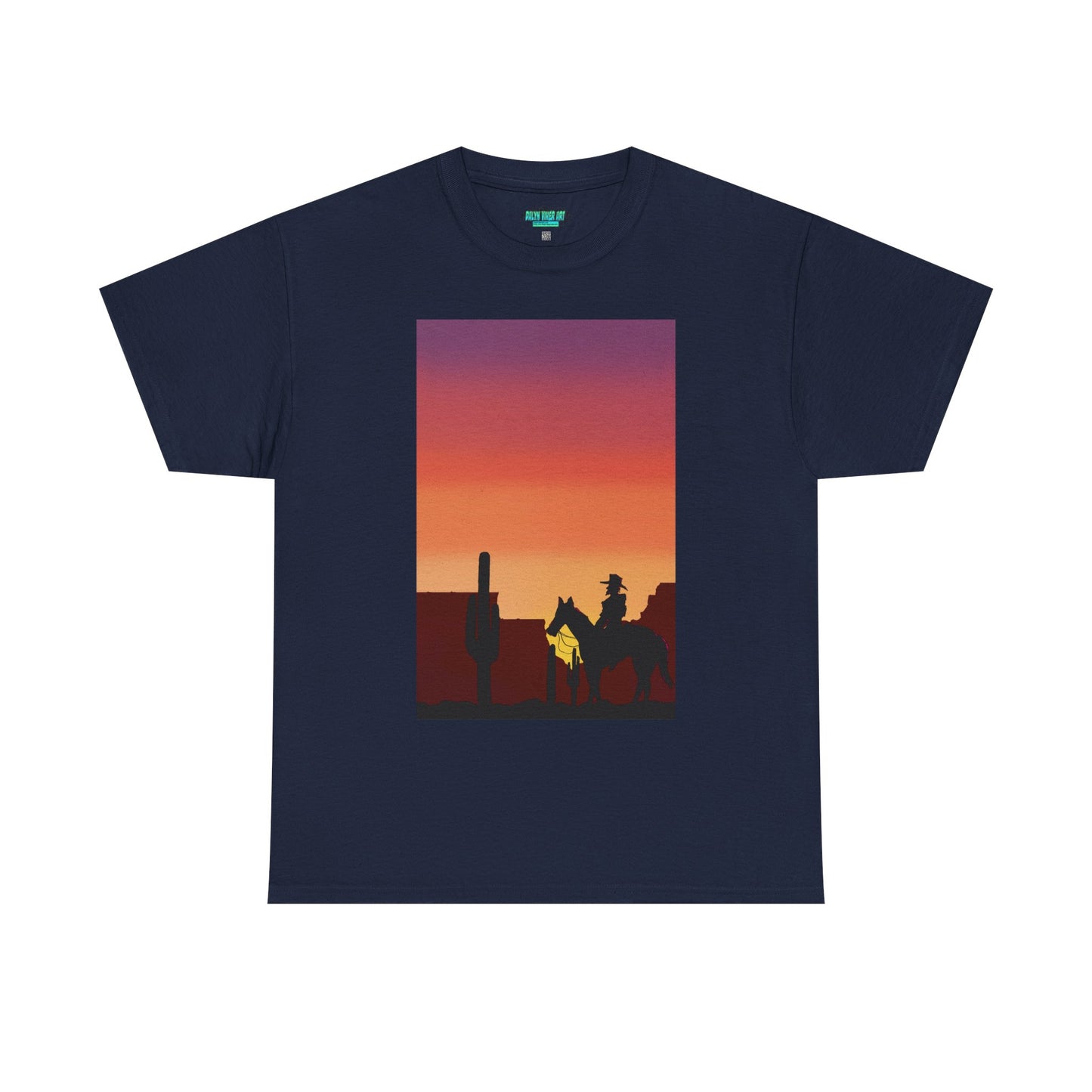 Sunset Cowboy Unisex Heavy Cotton Tee - Western Graphic Tee for Nature Lovers