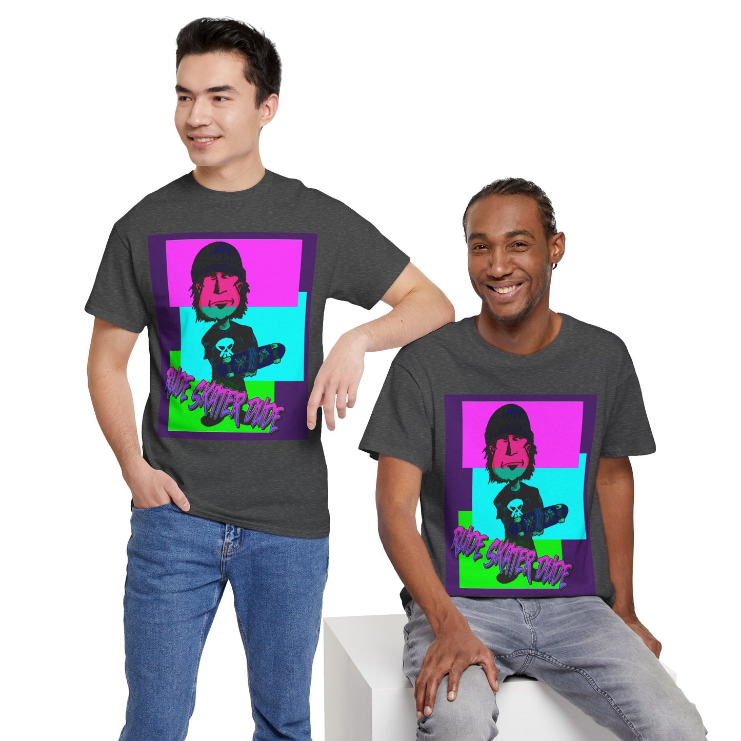 Retro Neon Skateboard Tee — "Rude Skater Dude" Graphic