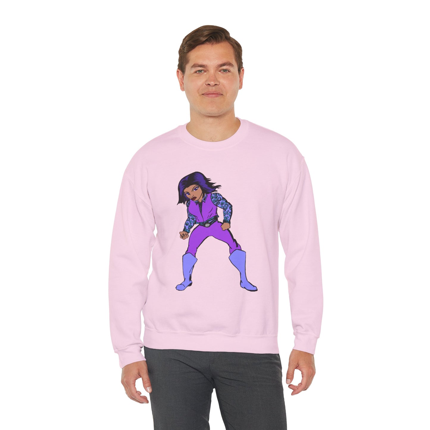 Vintage Retro Hero Crewneck Sweatshirt with Bold Graphic Design