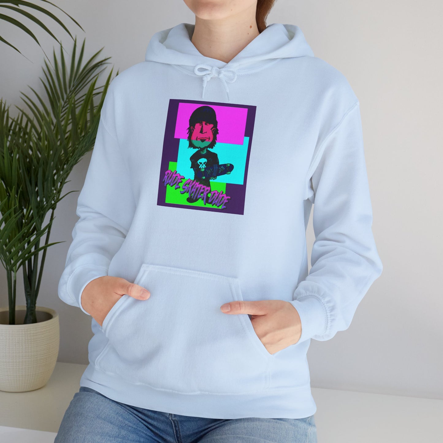 Retro Neon Rude Skater Dude Hoodie — Streetwear