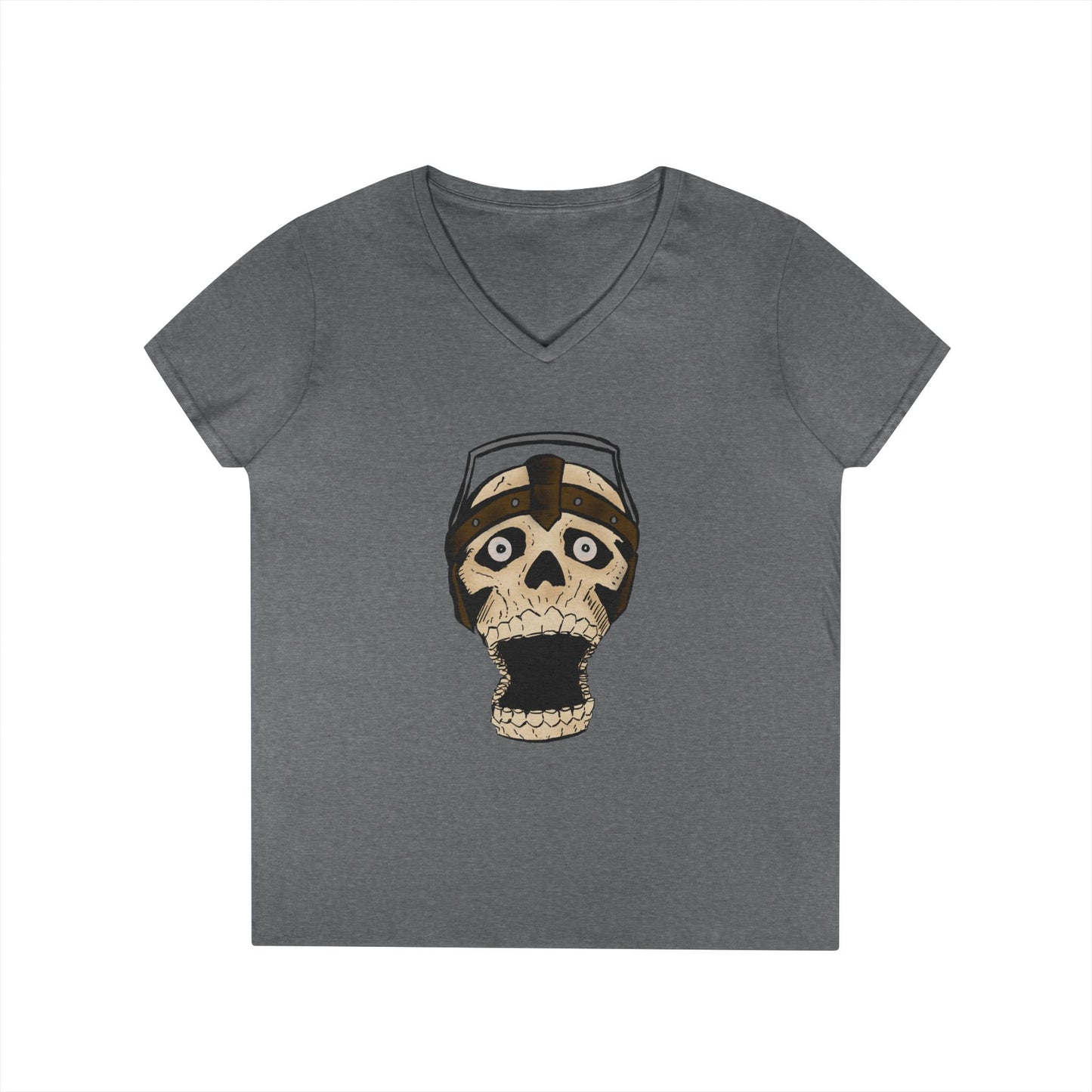 Skull Design Ladies' V-Neck T-Shirt - Trendy & Edgy Graphic Tee