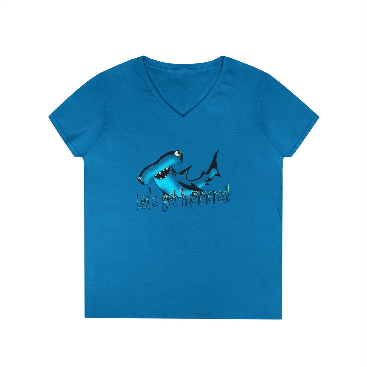 Funny Shark Ladies' V-Neck T-Shirt | Let's Get Hammered Design