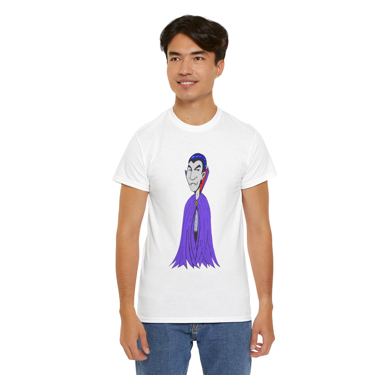 Vampire Cartoon Tee - Cute Purple Cloak Dracula Graphic T-Shirt