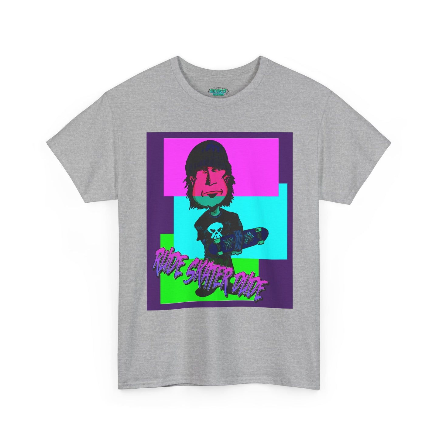 Retro Neon Skateboard Tee — "Rude Skater Dude" Graphic