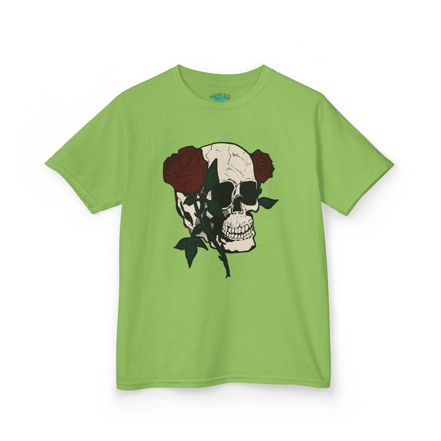 Kids Heavy Cotton Tee - Skull and Roses Graphic Tee for Trendy Kids