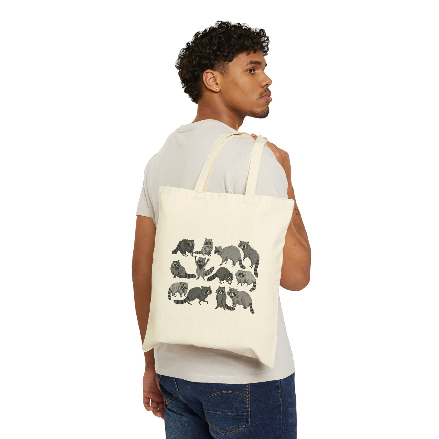 Raccoon Sketches Canvas Tote Bag – Cute Raccoons Illustration Reusable Grocery Bag