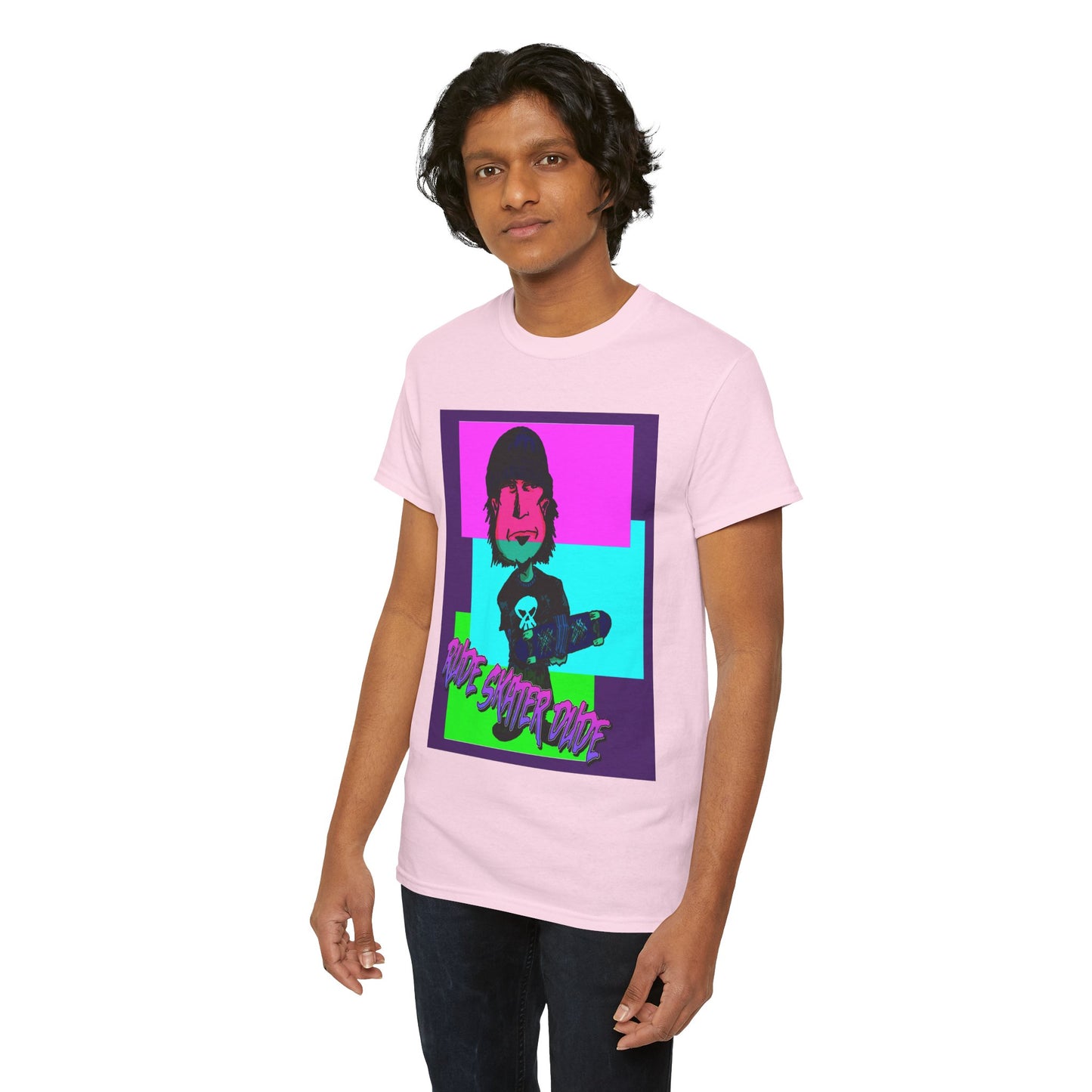 Retro Neon Skateboard Tee — "Rude Skater Dude" Graphic