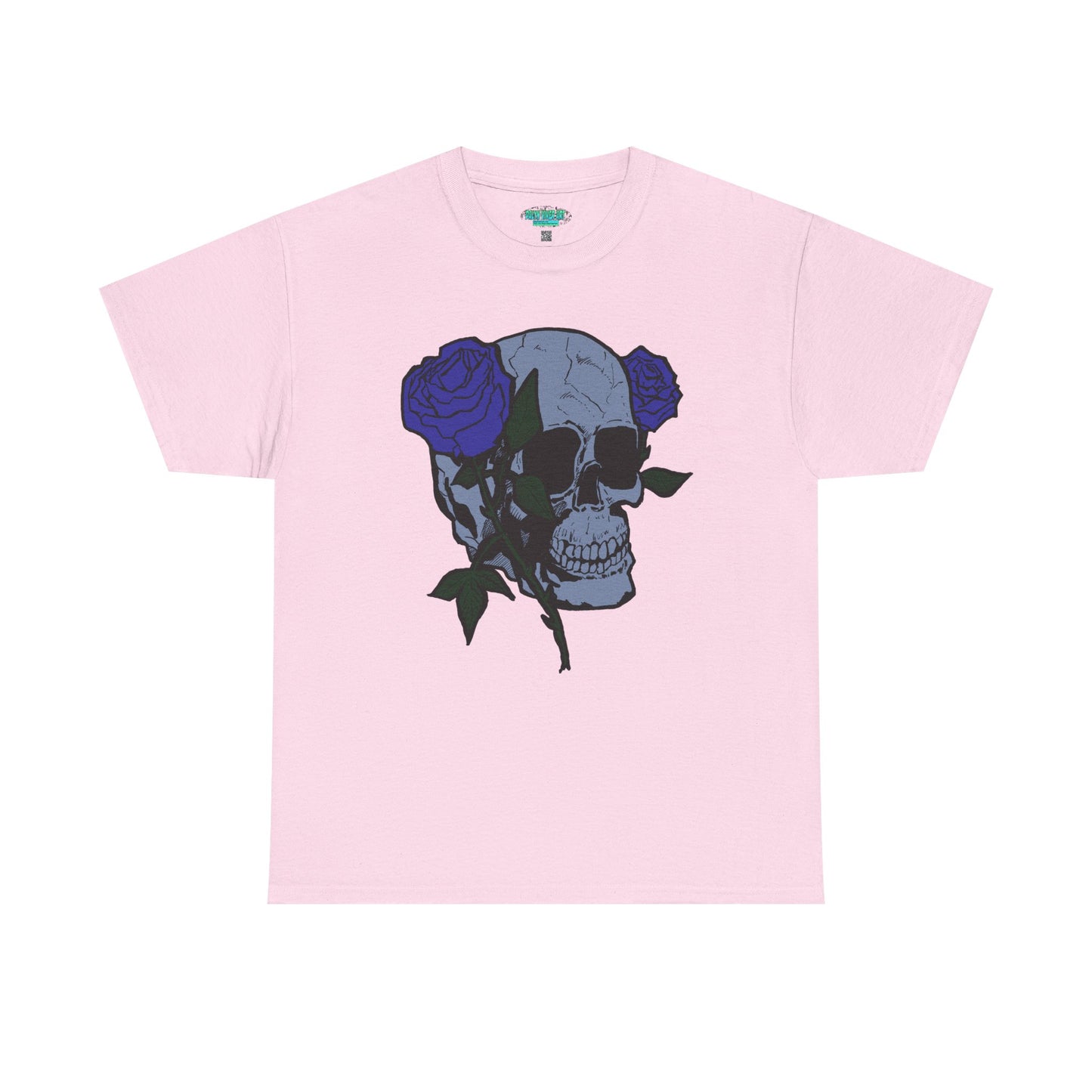 Unisex Heavy Cotton Tee with Skull and Rose Design - Edgy Streetwear Top