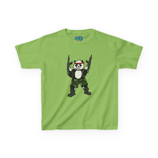 Kids Tee Panda Guns Military Comic Book Style Shirt