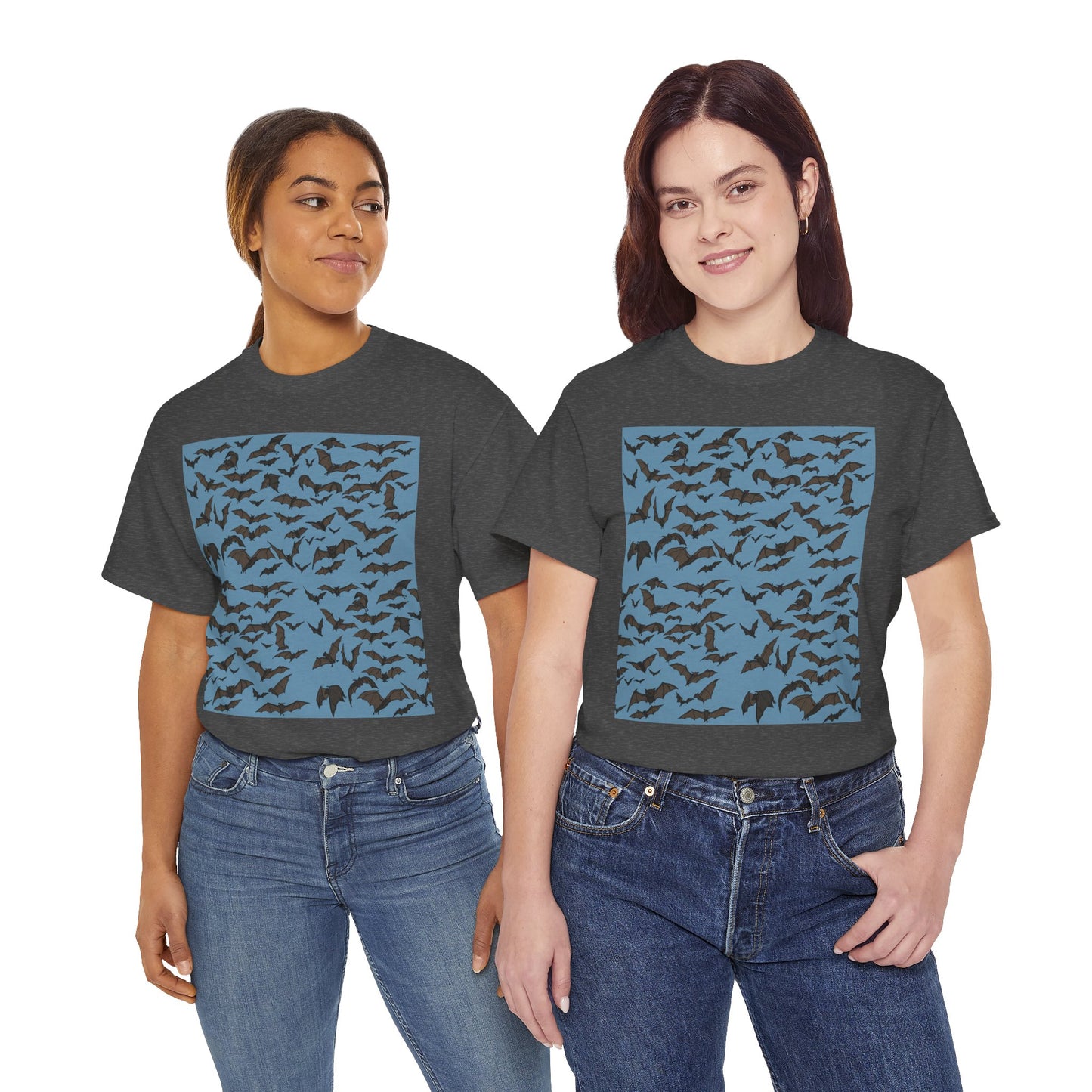 Unisex Bat Print Cotton Tee, Casual Graphic Tee, Halloween Apparel, Unique Gift for Animal Lovers, Stylish Everyday Wear