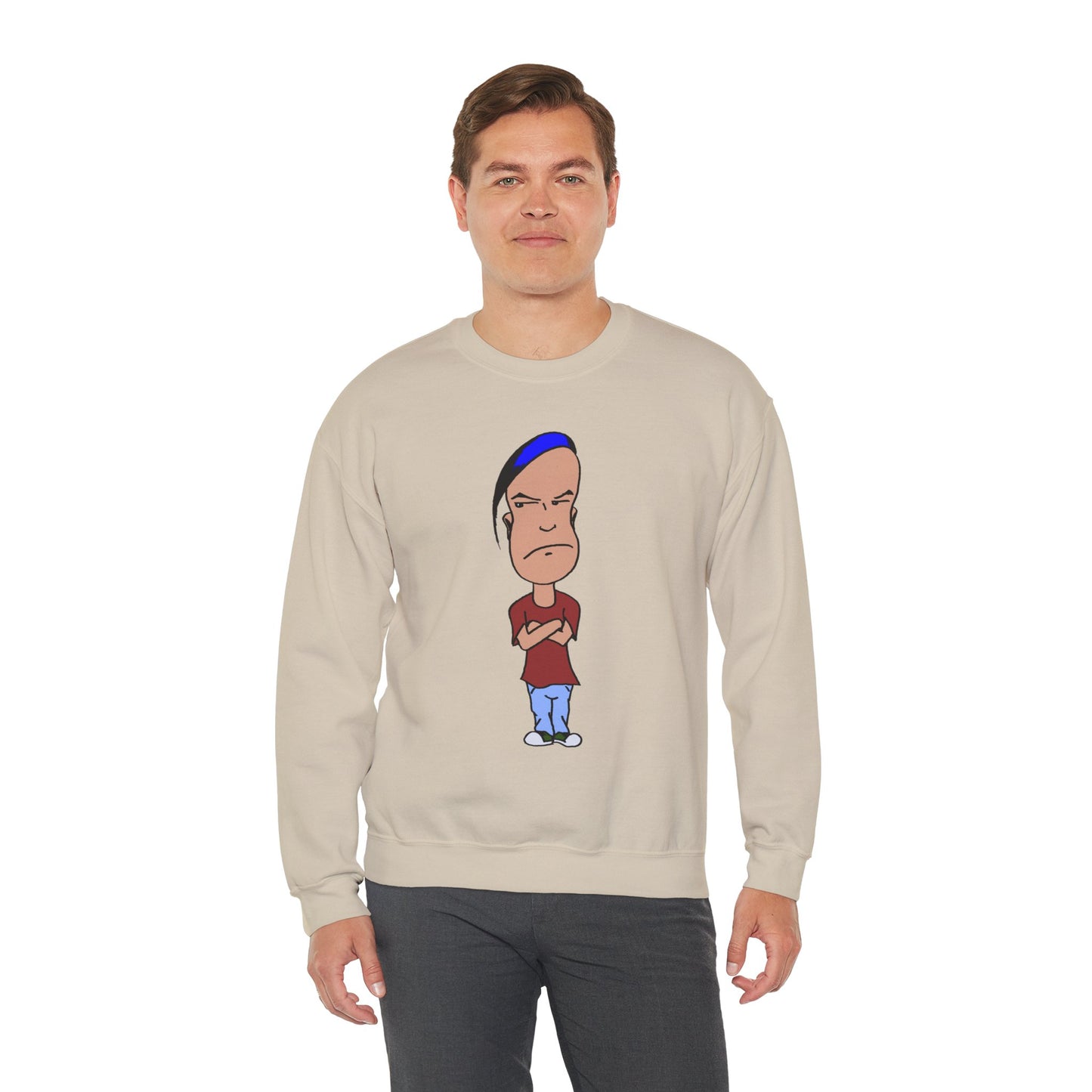 Smug Cartoon Graphic Crewneck Sweatshirt for Casual Style