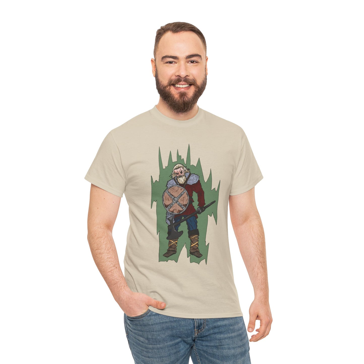 Epic Warrior Graphic Tee, Unisex Heavy Cotton Shirt, Casual Wear, Gamer Gift, Medieval Art Clothing, Battle Theme Fashion
