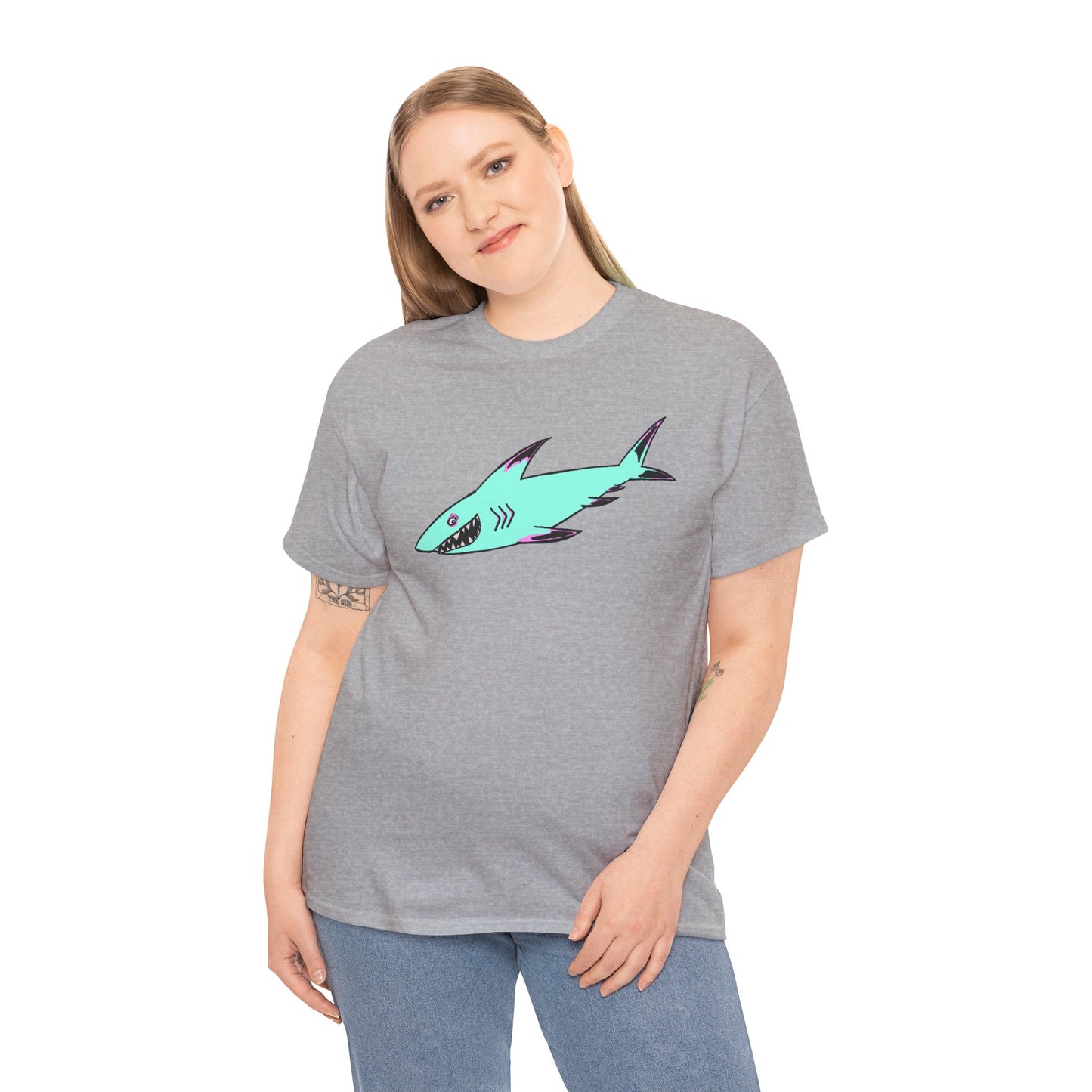 Cool Shark Graphic Unisex Heavy Cotton Tee, Ocean Lover Shirt, Beachwear, Casual Everyday Tee, Gift for Sharks Fans