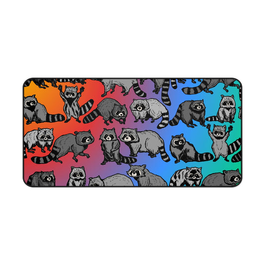 Raccoon Pattern Desk Mat — Colorful Gradient Office Mouse Pad