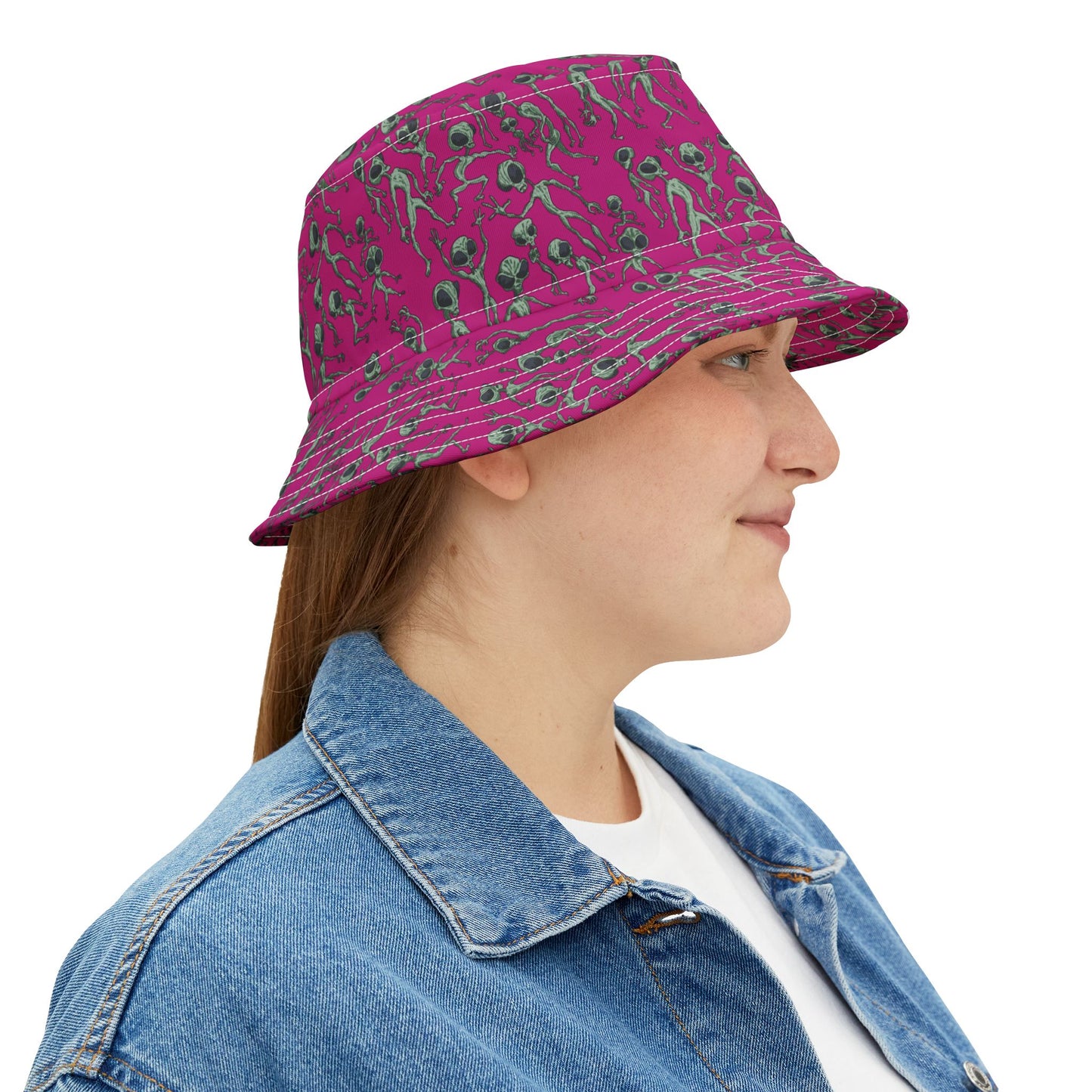 Vibrant Alien Dance Party Print Bucket Hat for Trendy Fashion Lovers, Unique Summer Accessory, Festival Gear, Fun Gift, Vacation Must-Have
