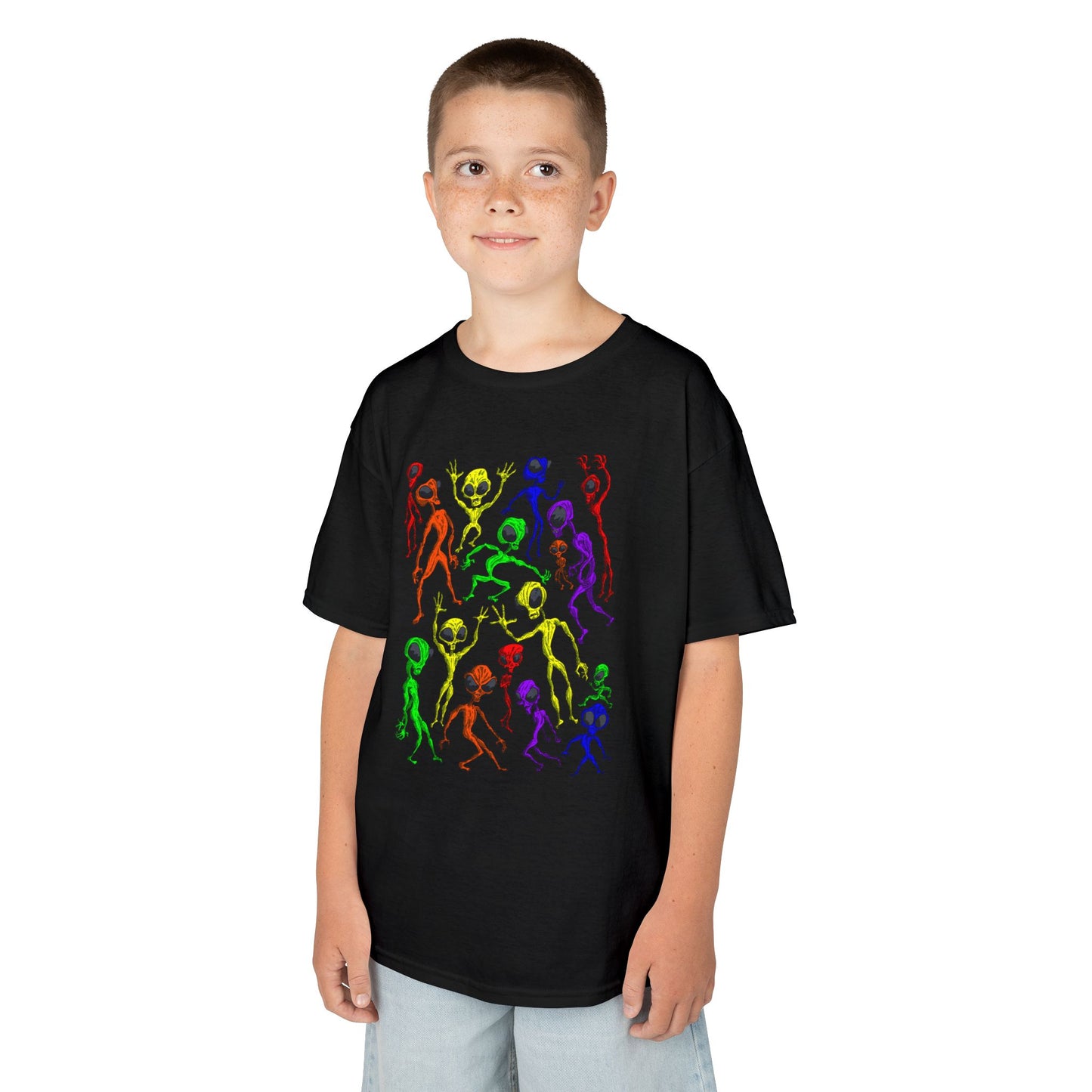 Colorful Alien Dance Party Kids Tee, Fun Graphic T-Shirt, Youth Summer Apparel, Gift for Young Dancers, Birthday Party Outfit, Festival Wear