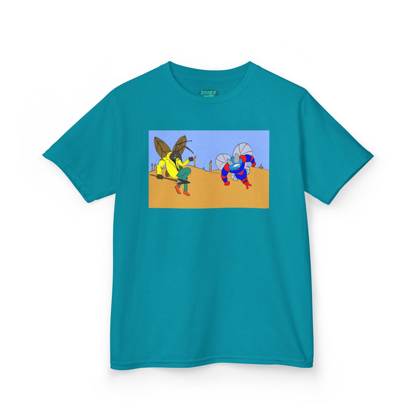 Astro-Fly and Wasp Warrior Kids Tee — Colorful Desert Beetle Cartoon Illustration