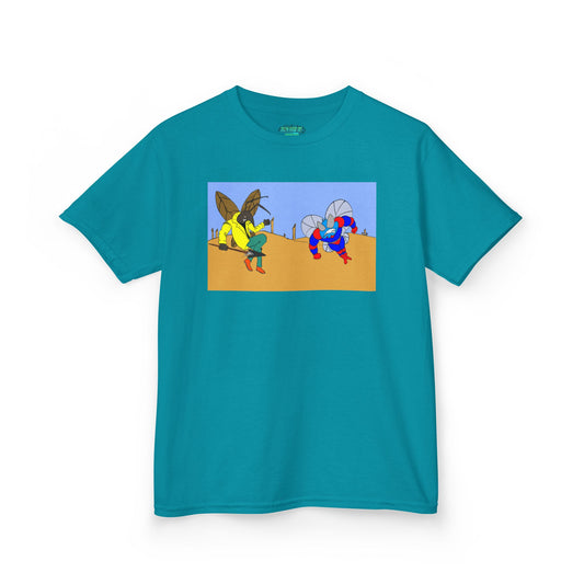 Astro-Fly and Wasp Warrior Kids Tee — Colorful Desert Beetle Cartoon Illustration