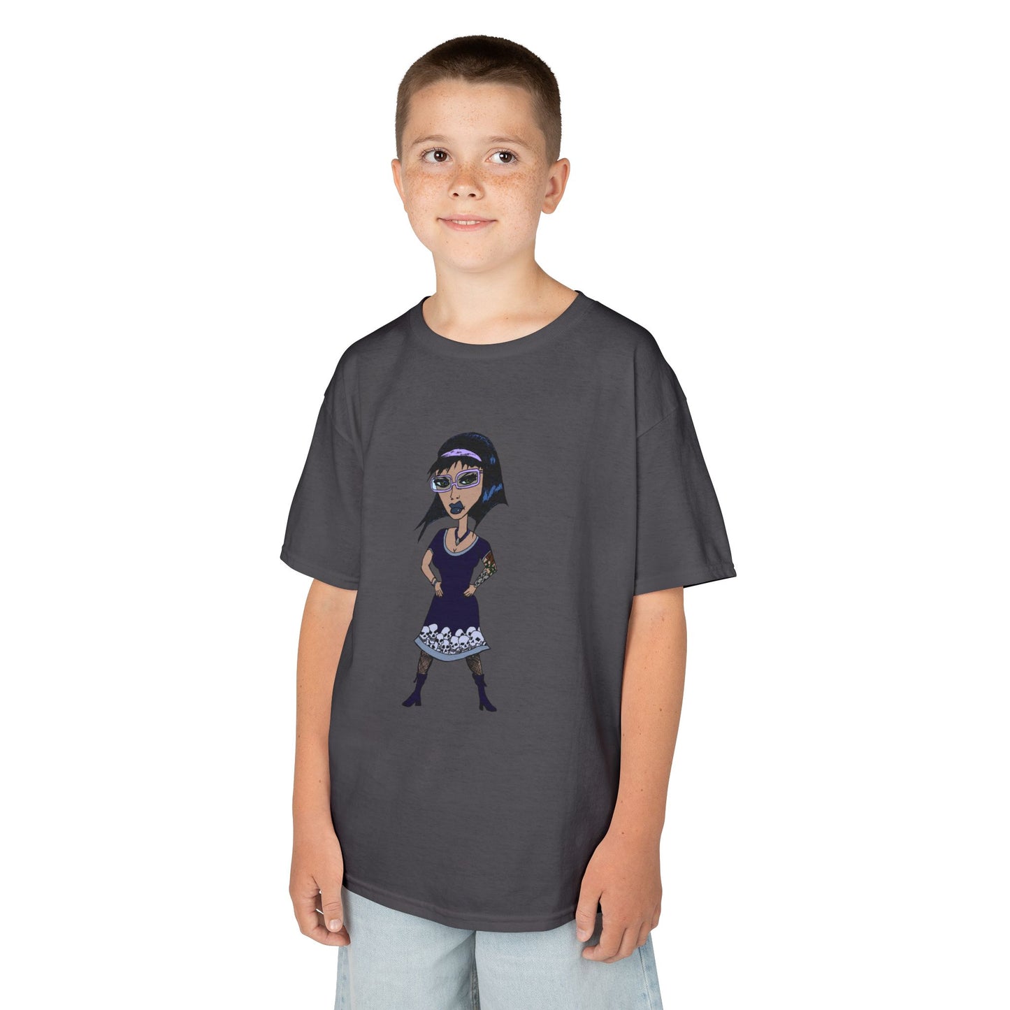 Kids Tee — Vintage Gothic Girl Cartoon Graphic Tee for Children