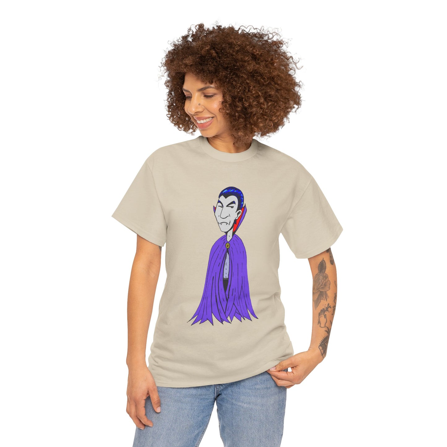 Vampire Cartoon Tee - Cute Purple Cloak Dracula Graphic T-Shirt