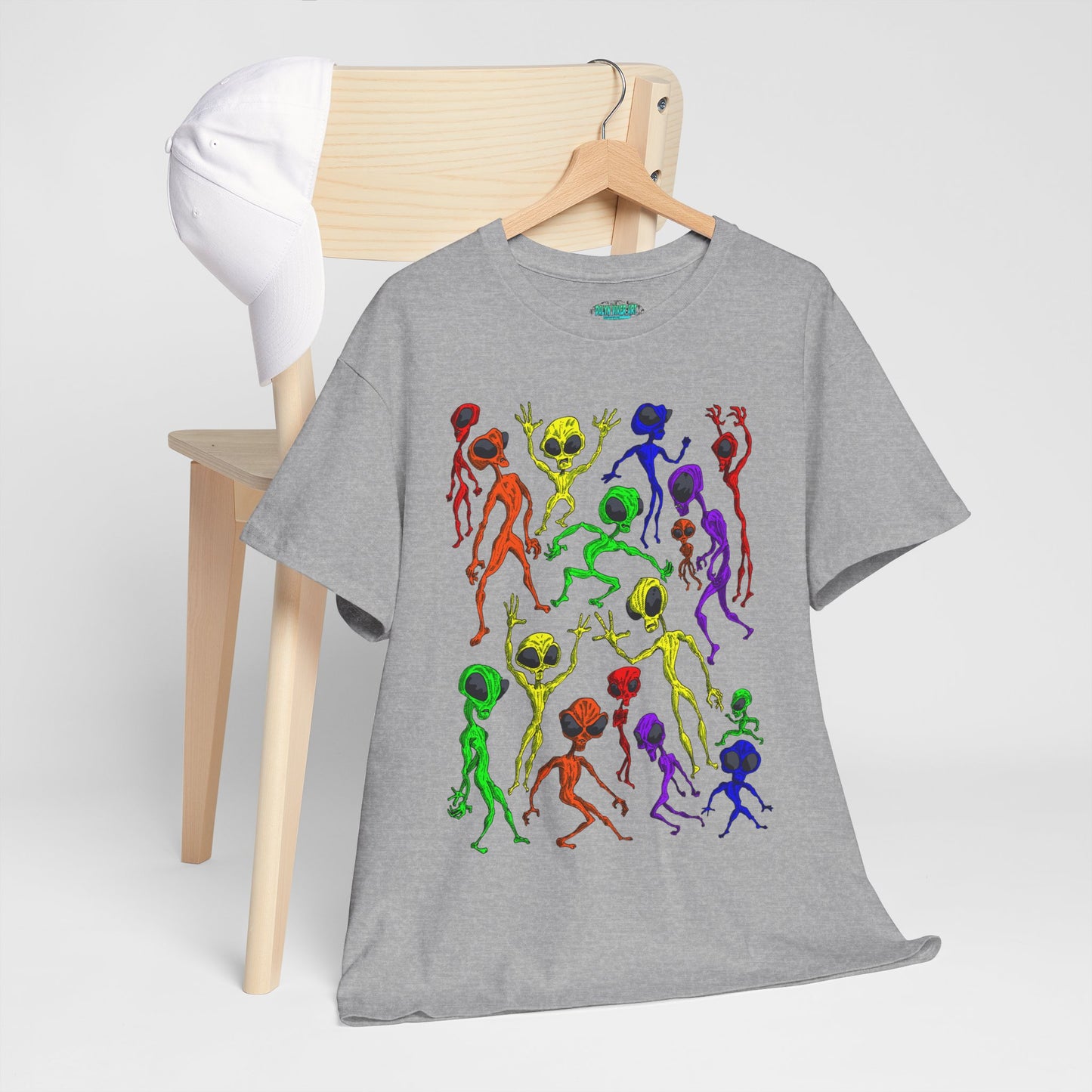 Rainbow Alien Dance Party Unisex Tee - Cosmic Sci-Fi Shirt