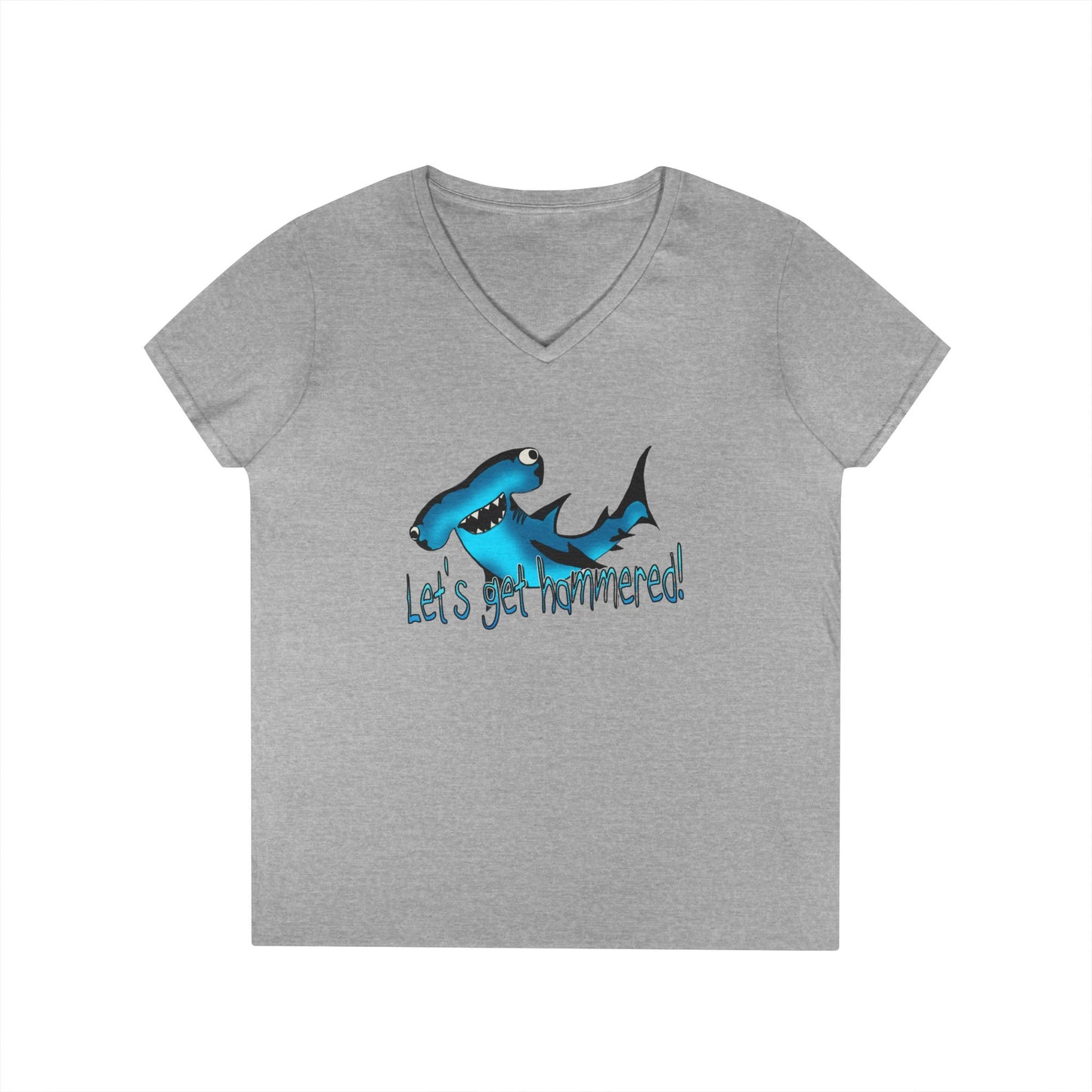 Funny Shark Ladies' V-Neck T-Shirt | Let's Get Hammered Design