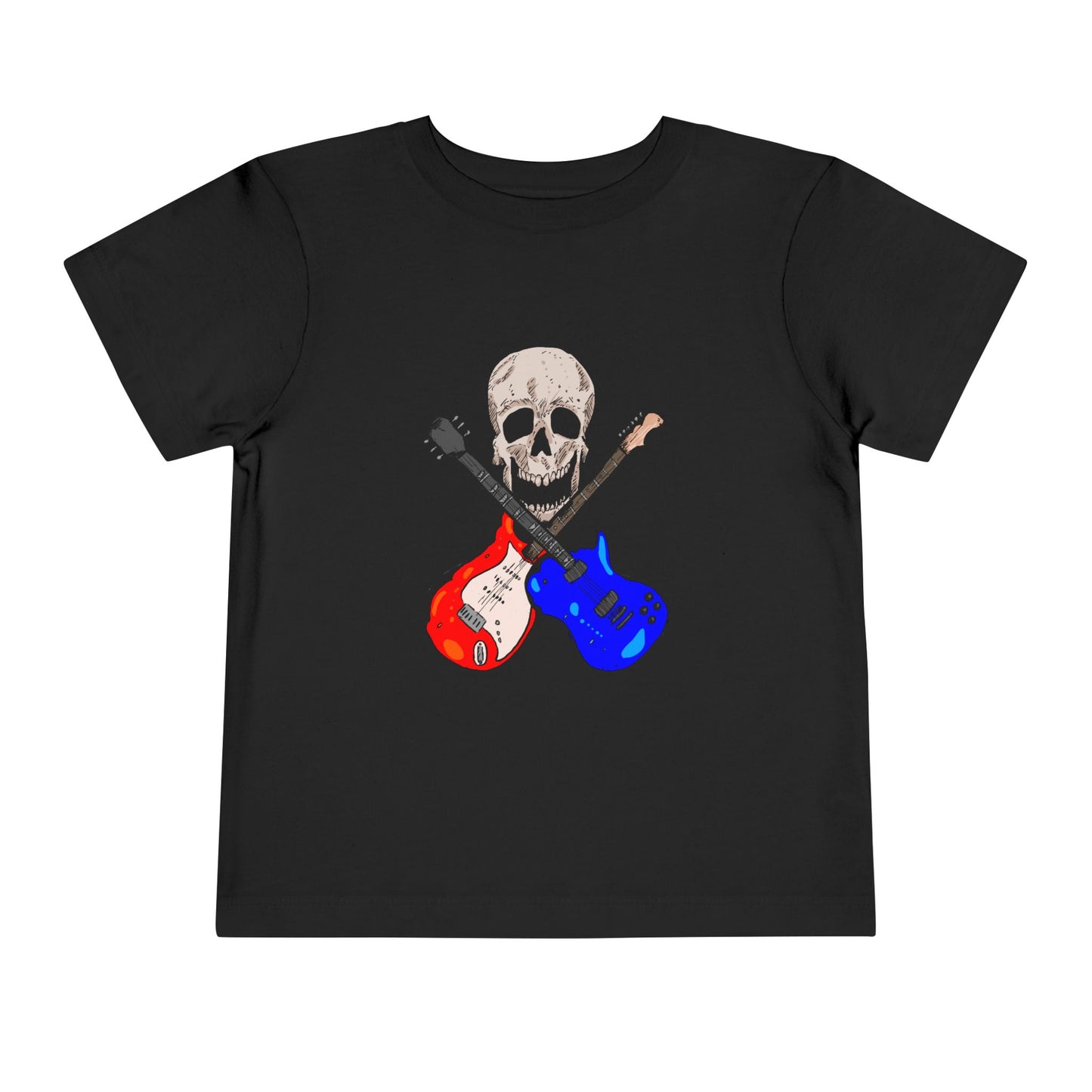 Toddler Tee — Skull with Red & Blue Electric Guitars Rock Shirt