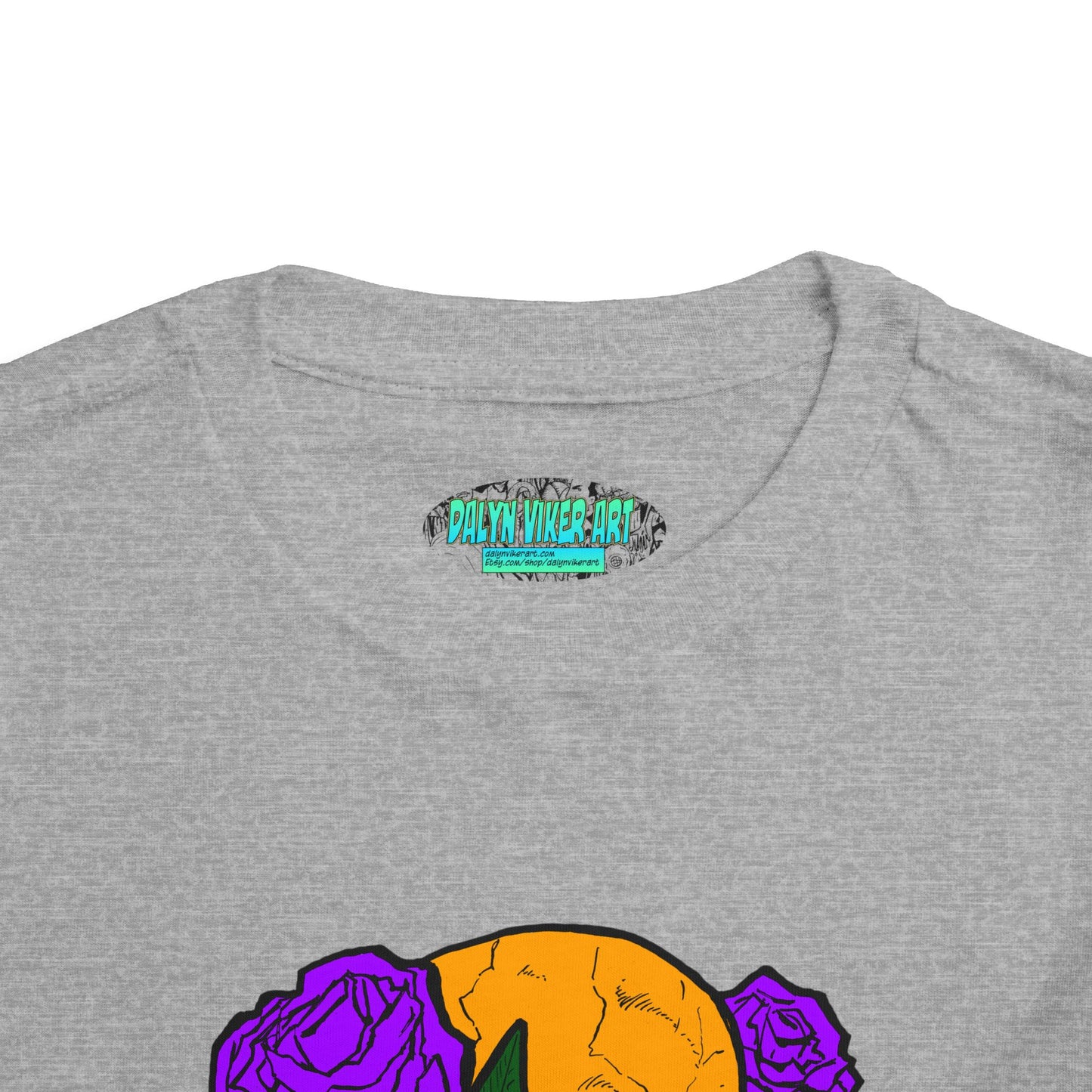 Toddler Tee — Orange Skull with Purple Roses Graphic