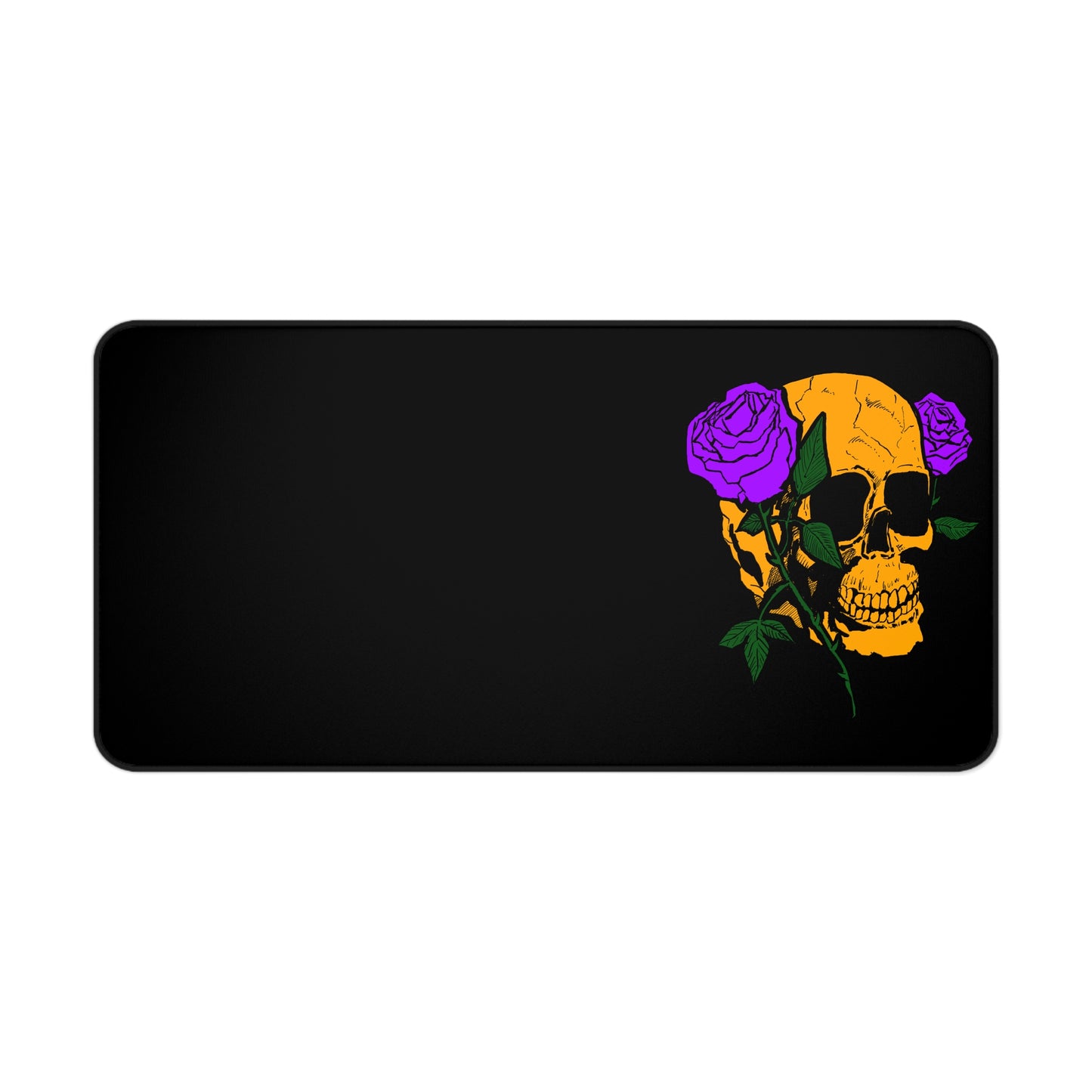 Stylish Skull Desk Mat with Purple Roses, Gothic Office Decor, Gaming Mouse Pad, Unique Gift for Halloween, Artist Workspace