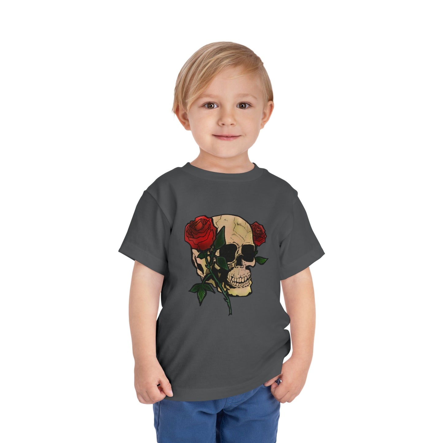 Toddler Tee — Skull with Red Roses Graphic