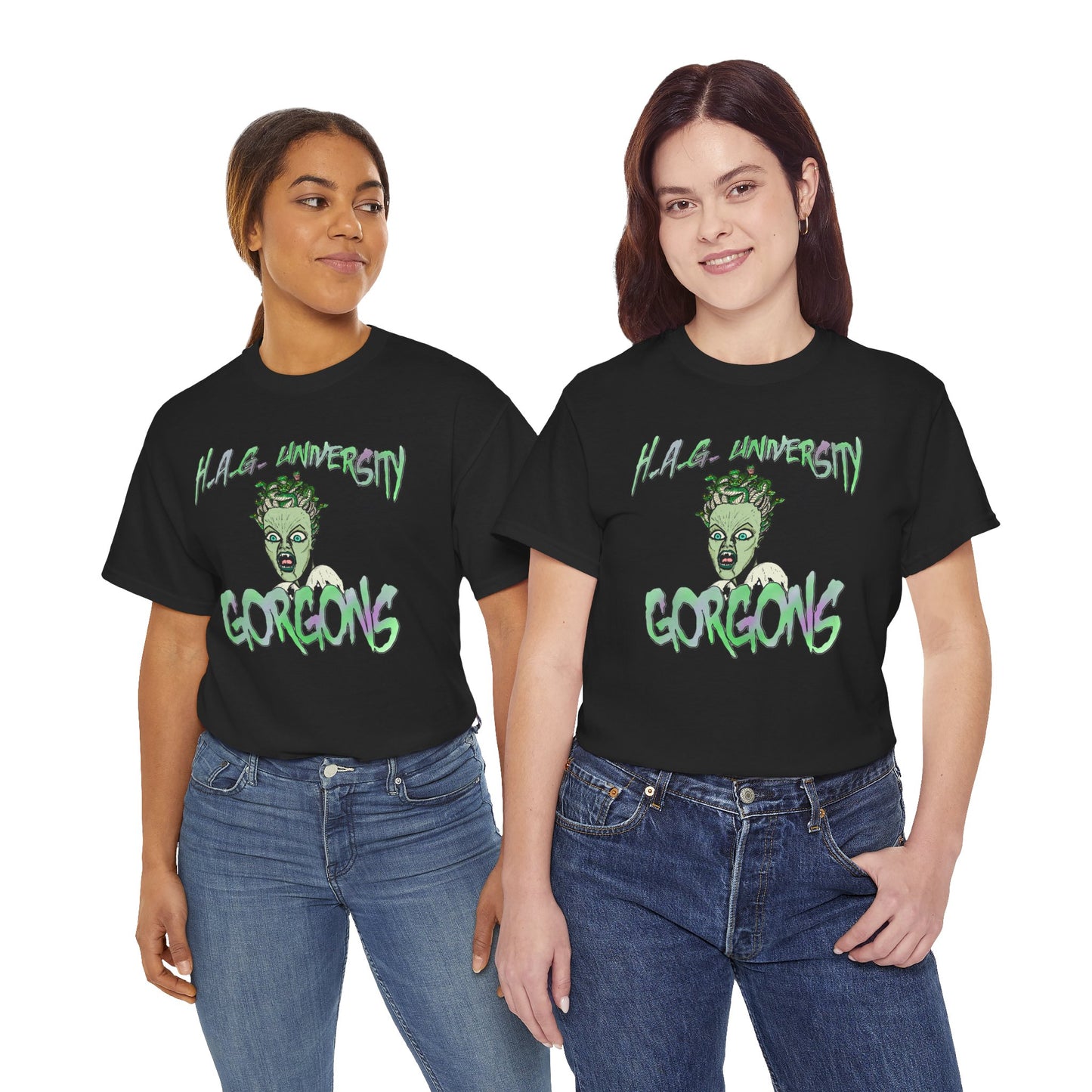H.A.G. University Gorgons Unisex Heavy Cotton Tee - Spooky & Fun Graphic T-Shirt