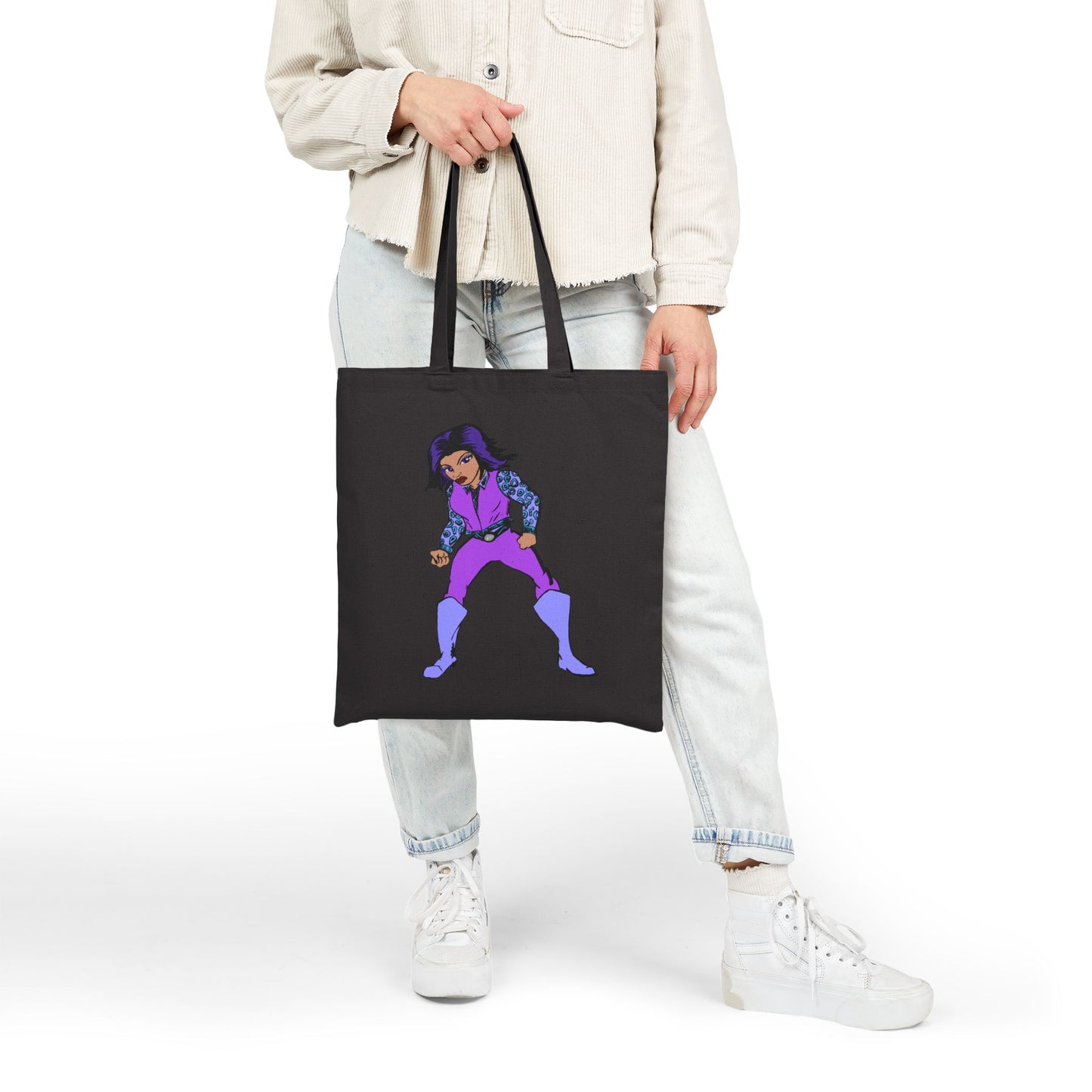 Canvas Tote Bag — Retro Purple Superhero Illustration Tote for Fans & Everyday Use