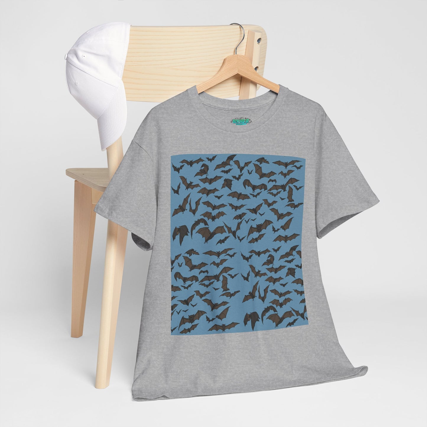 Unisex Bat Print Cotton Tee, Casual Graphic Tee, Halloween Apparel, Unique Gift for Animal Lovers, Stylish Everyday Wear