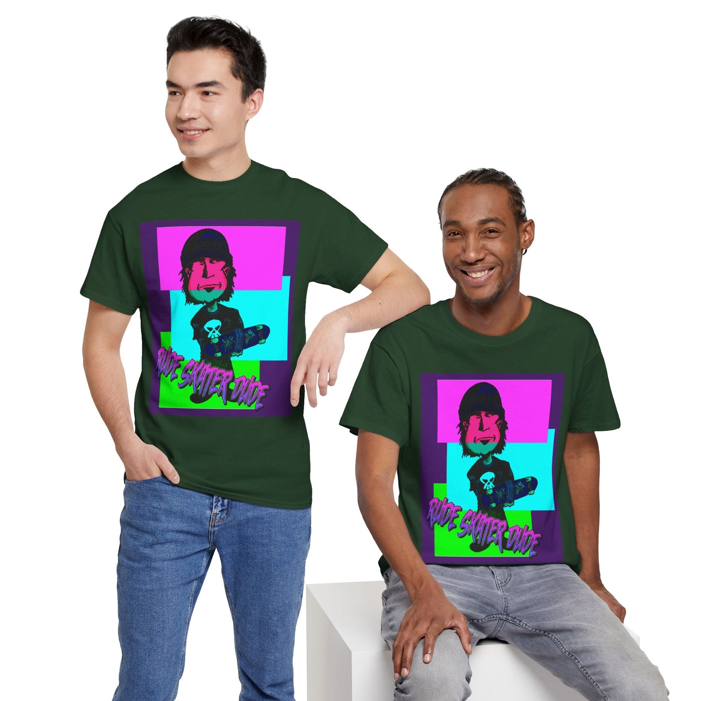 Retro Neon Skateboard Tee — "Rude Skater Dude" Graphic